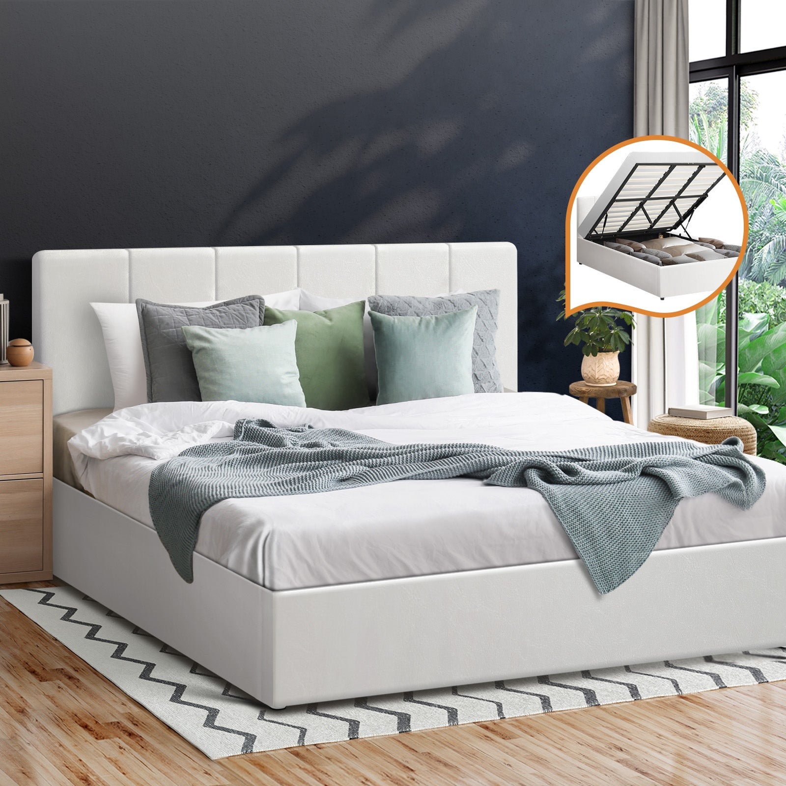 Oikiture Bed Frame King Size Gas Lift Beds Base Storage PU Leather ZOE - Sunyee