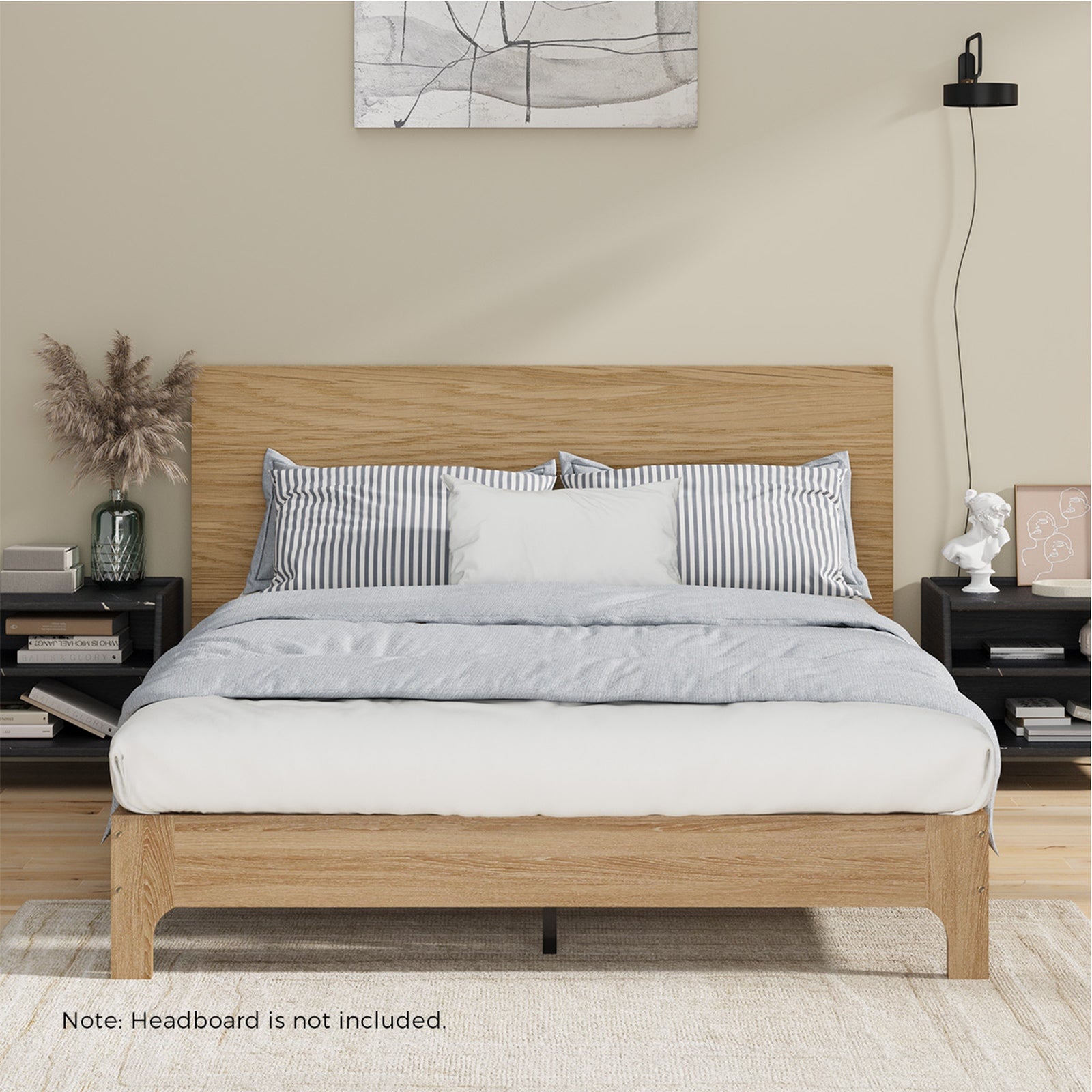 Oikiture Bed Frame Double Size Wooden Mattress Base Platform Beds Natural