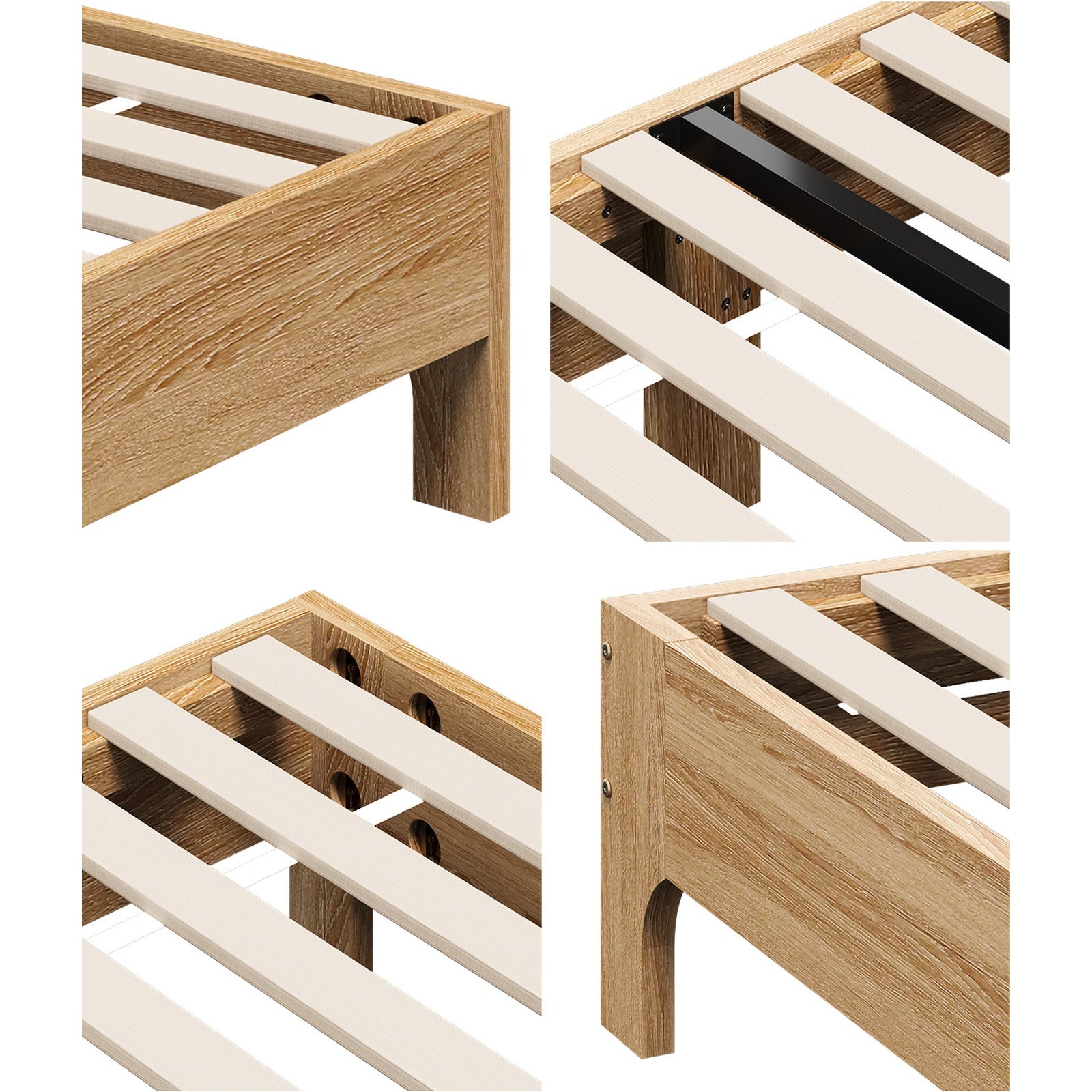 Oikiture Bed Frame Double Size Wooden Mattress Base Platform Beds Natural