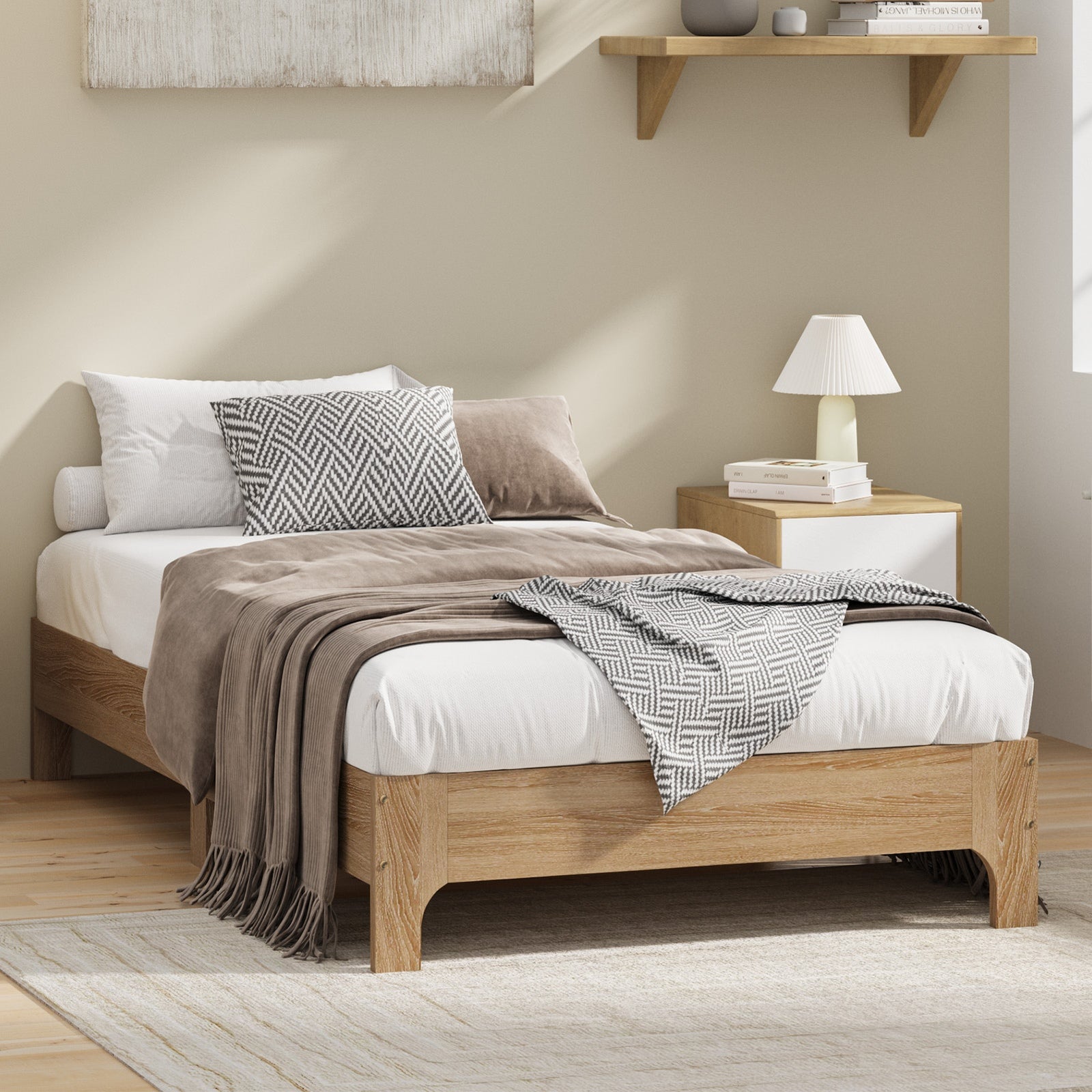 Oikiture Bed Frame King Single Size Wooden Mattress Base Platform Beds Natural