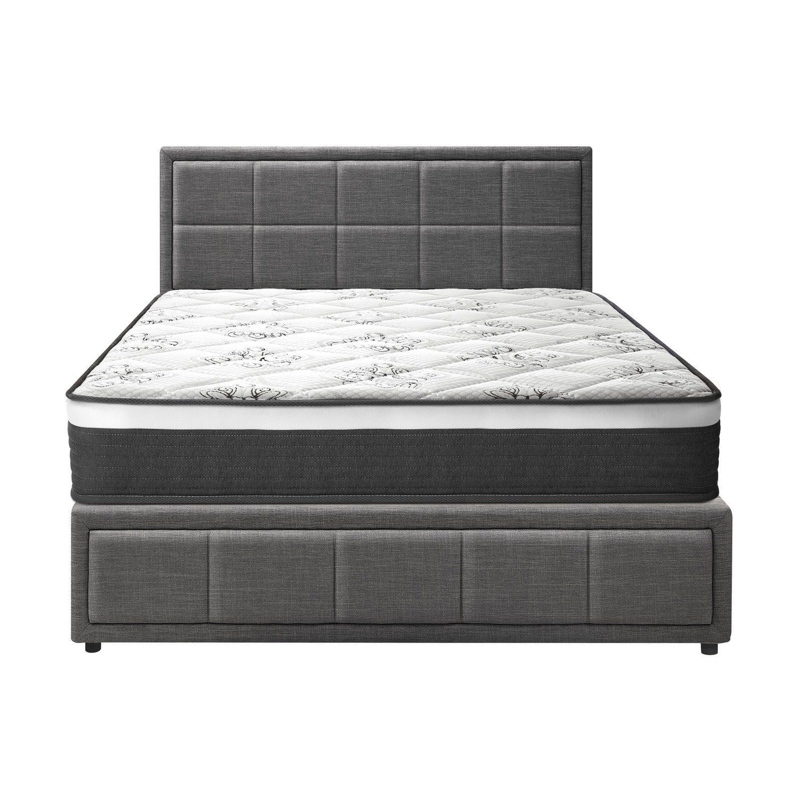 Oikiture Bed Frame Double Size Gas Lift Storage With Mattress Set Grey BOSS - Sunyee