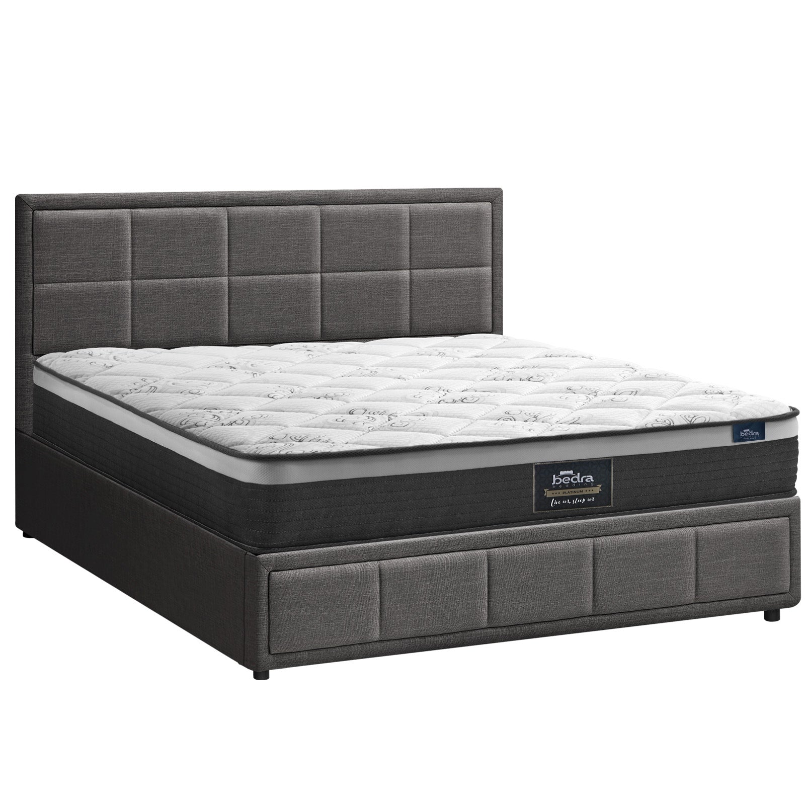 Oikiture Bed Frame Double Size Gas Lift Storage With Mattress Set Grey BOSS - Sunyee
