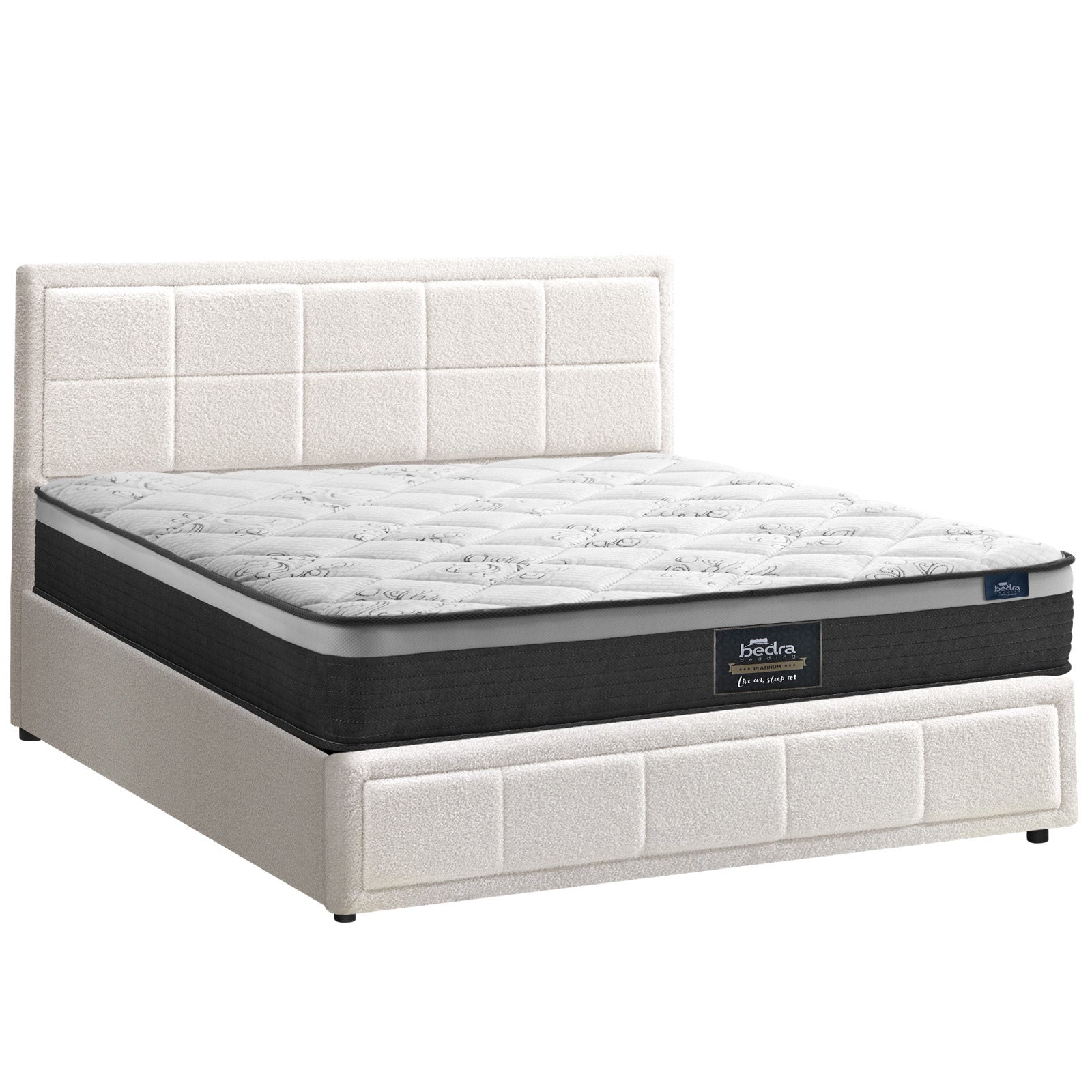 Oikiture Bed Frame Double Size Gas Lift Storage With Mattress Set White BOSS - Sunyee