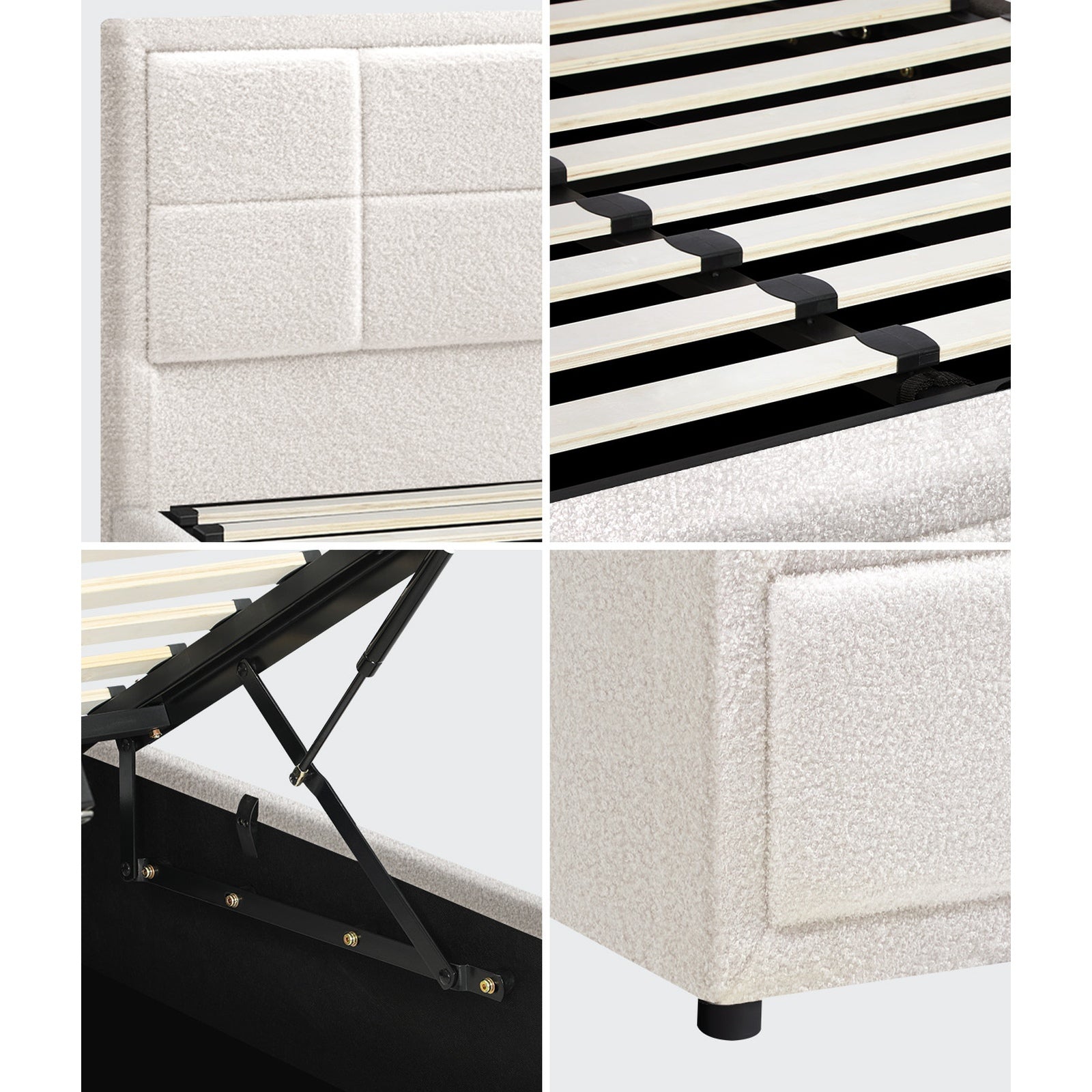 Oikiture Bed Frame King Single Size Gas Lift Storage With Mattress Set White - Sunyee