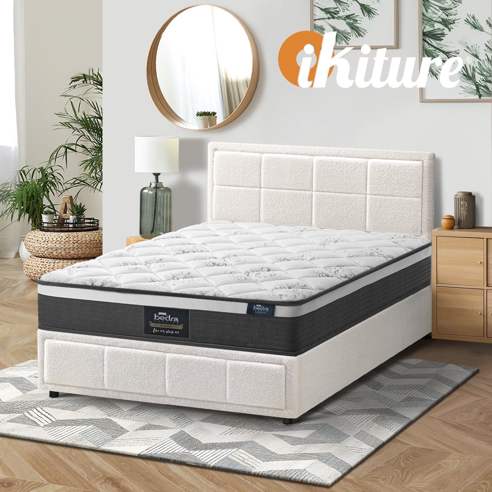 Oikiture Bed Frame King Single Size Gas Lift Storage With Mattress Set White - Sunyee