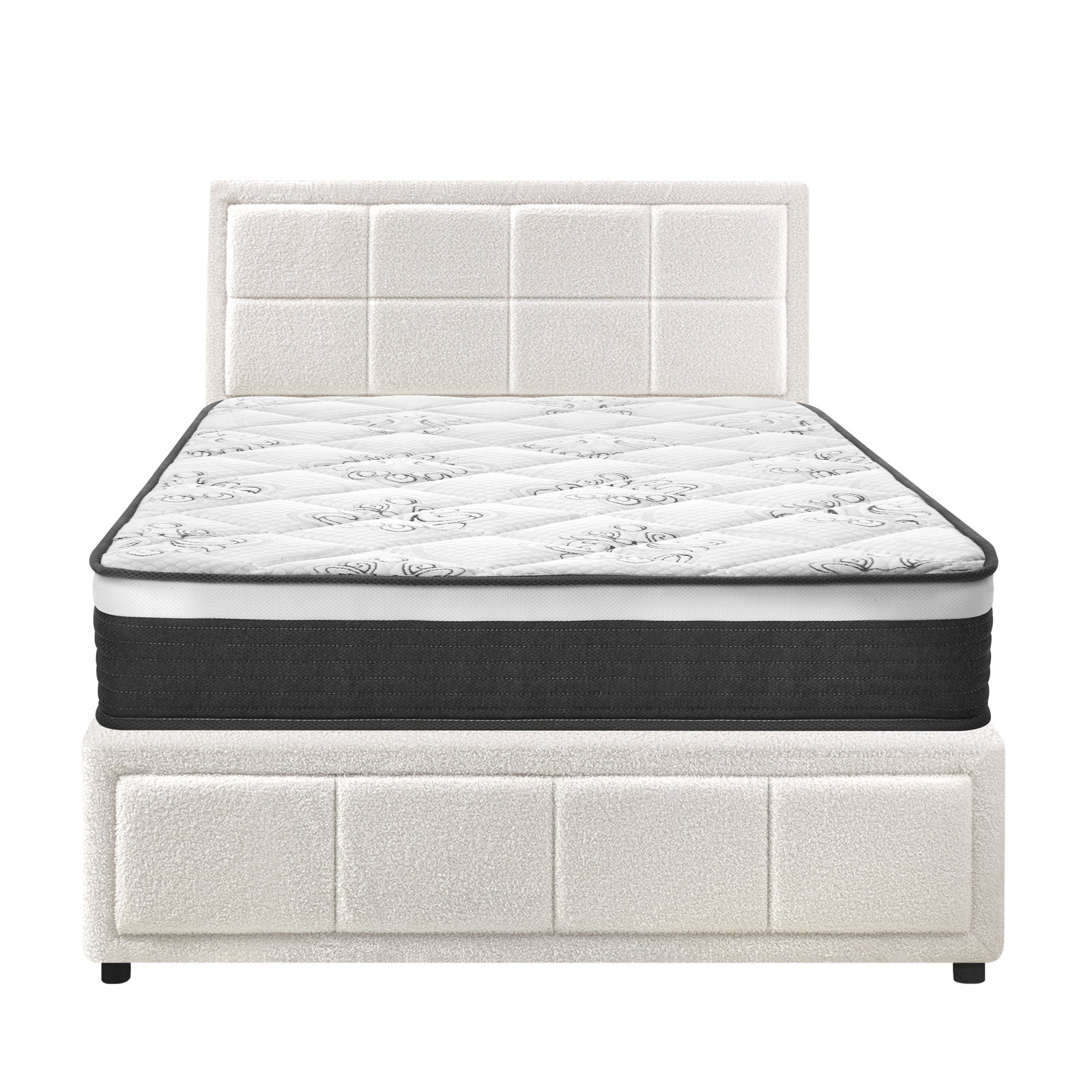 Oikiture Bed Frame King Single Size Gas Lift Storage With Mattress Set White - Sunyee