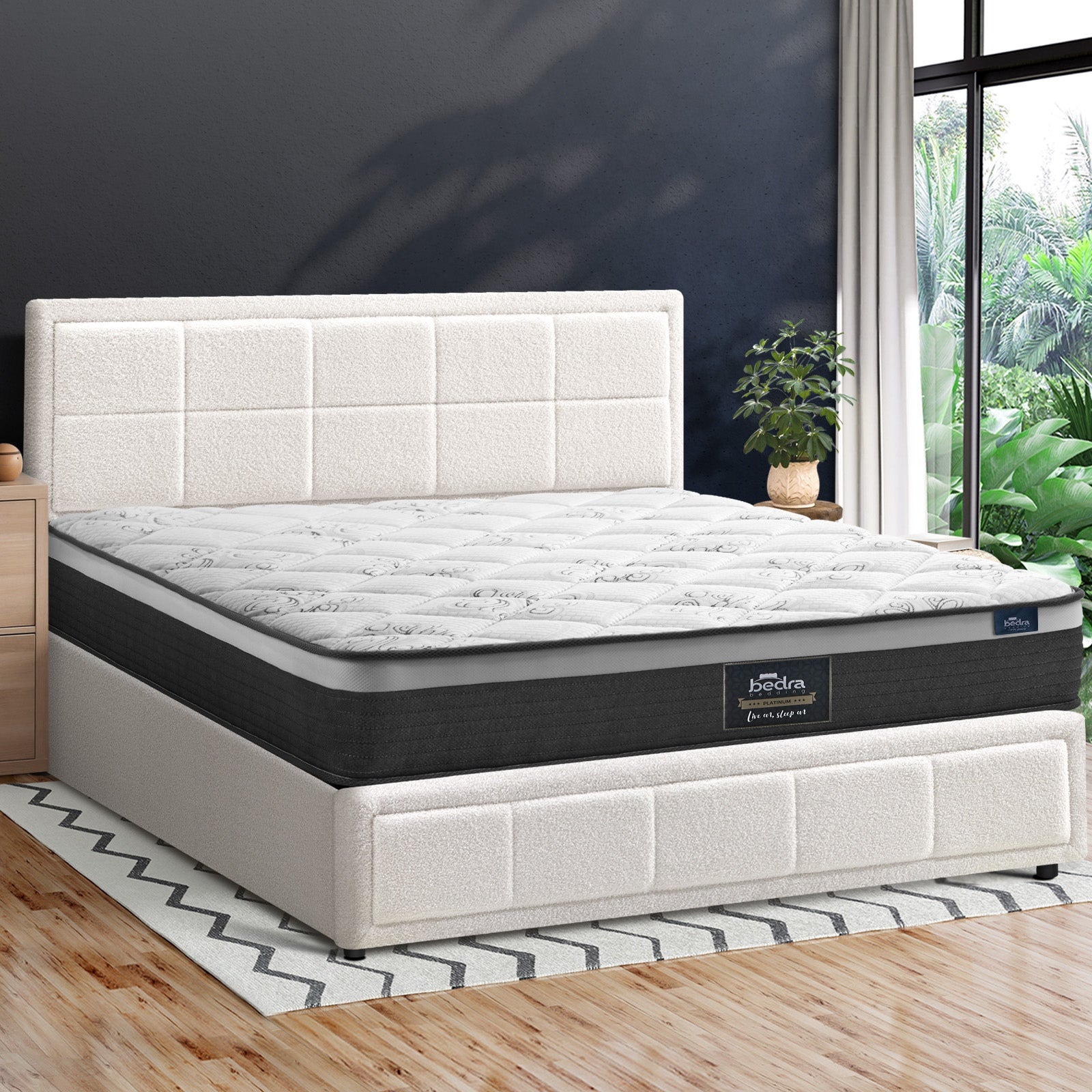 Oikiture Bed Frame Queen Size Gas Lift Storage With Mattress Set White BOSS - Sunyee