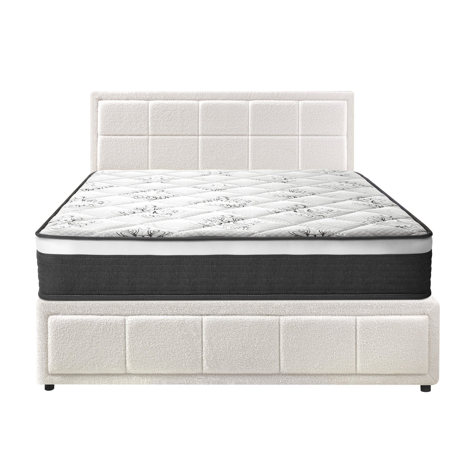 Oikiture Bed Frame Queen Size Gas Lift Storage With Mattress Set White BOSS - Sunyee