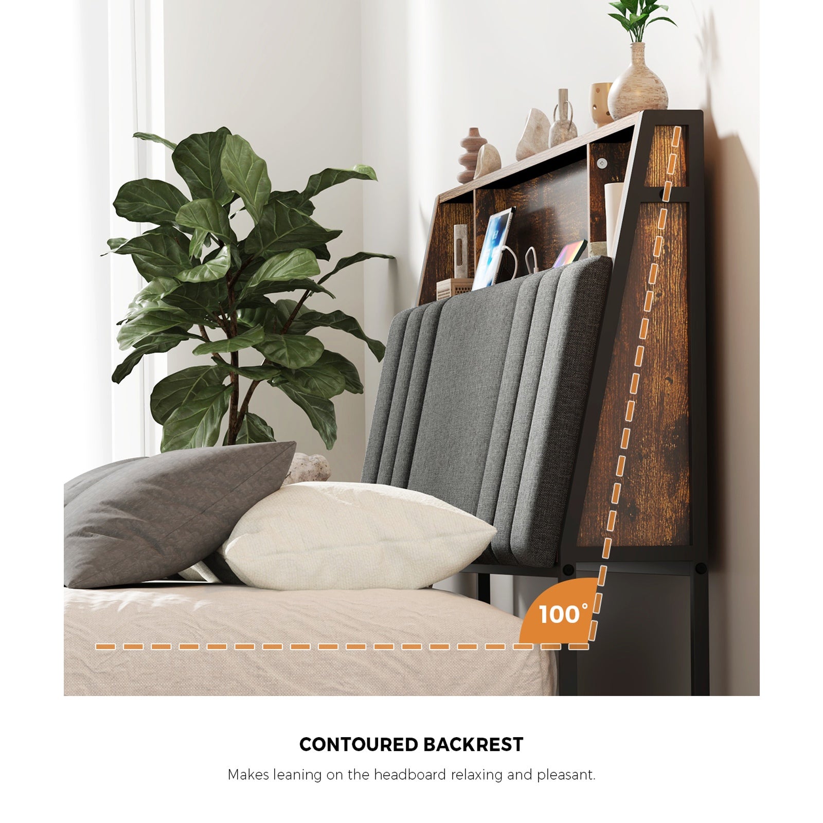 Oikiture Bed Frame Double Size W/ LED Storage Bedhead Drawer & Charging Station
