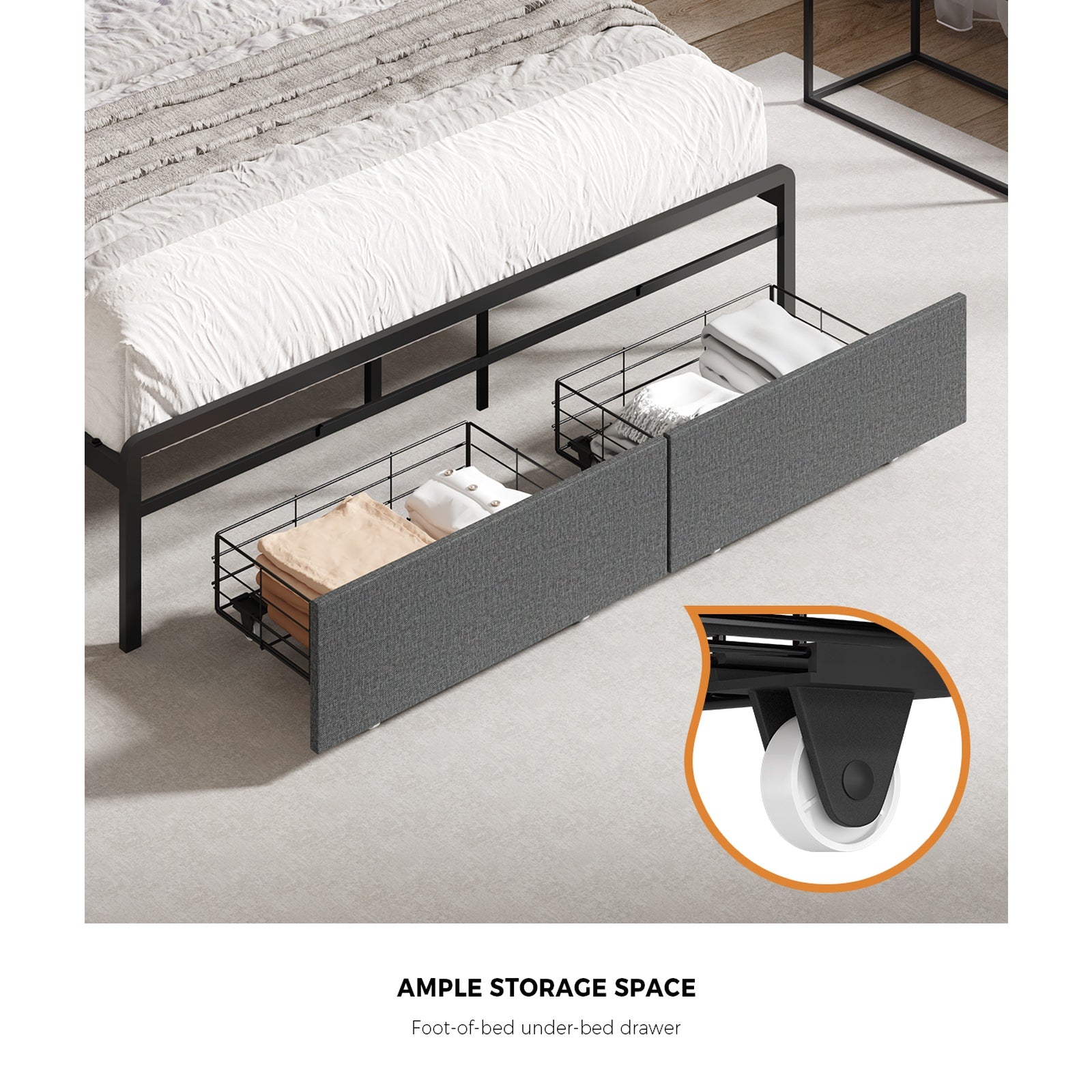 Oikiture Bed Frame Double Size W/ LED Storage Bedhead Drawer & Charging Station