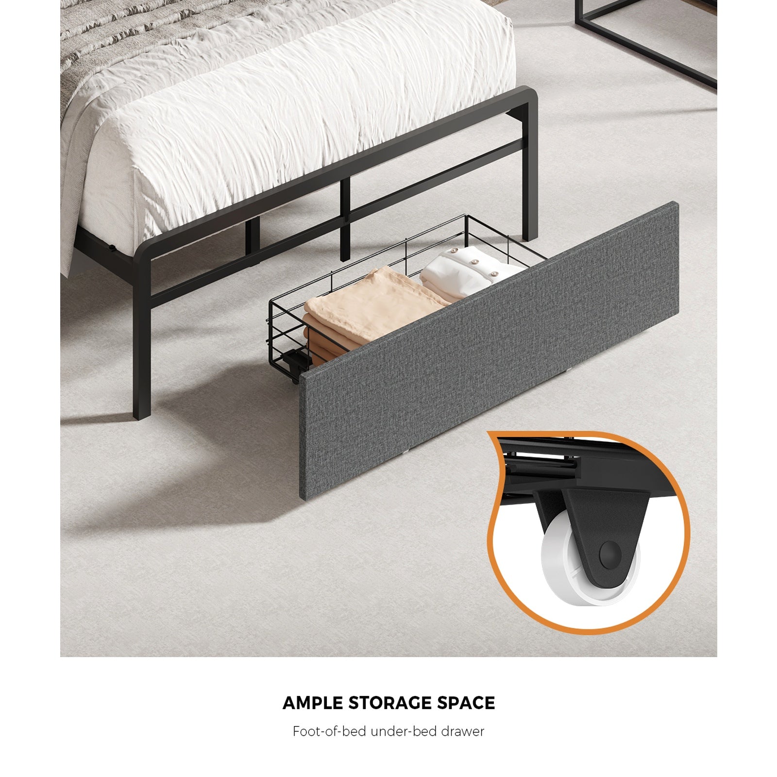 Oikiture Bed Frame King Single W/ LED Storage Bedhead Drawer & Charging Station
