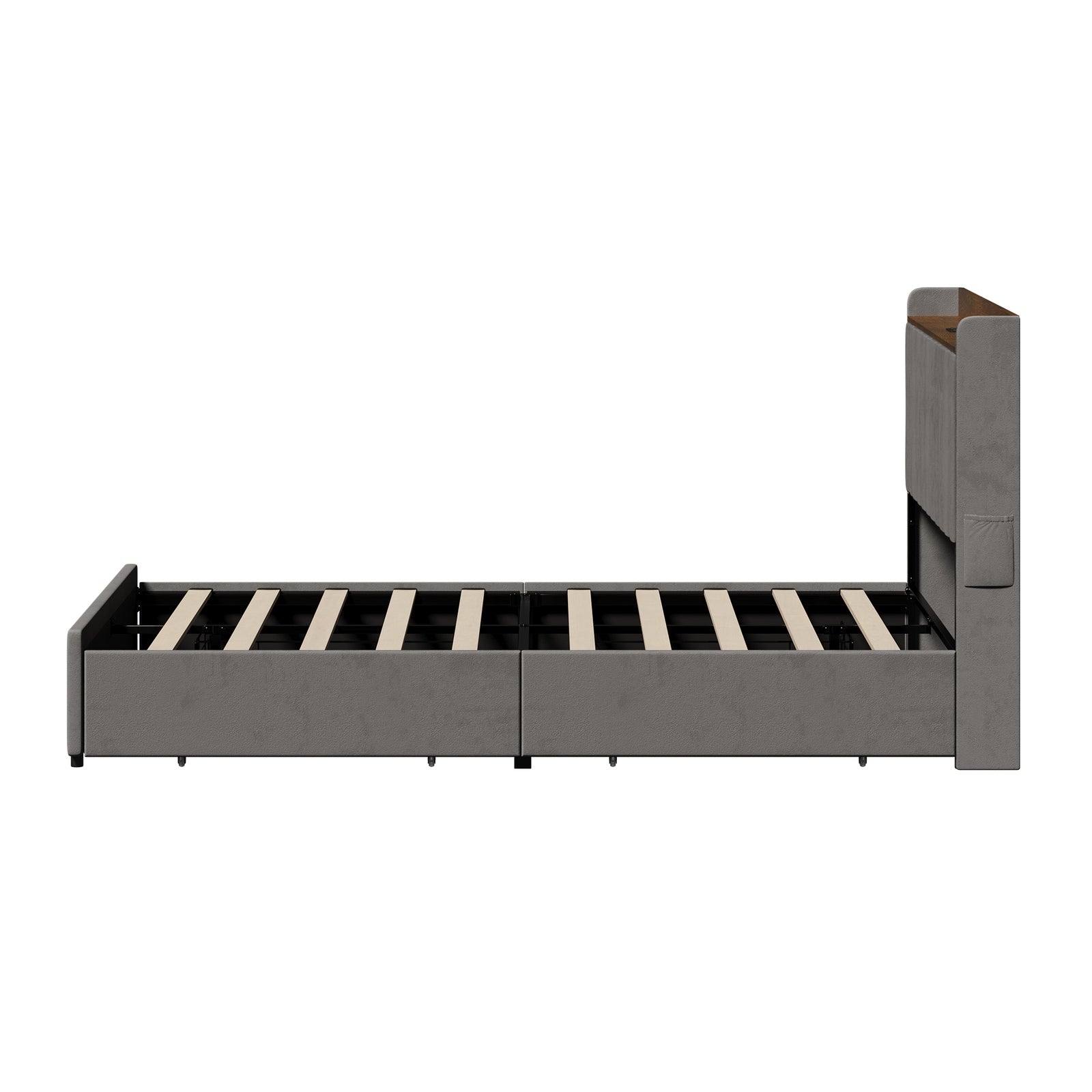 Oikiture Bed Frame Double Size with 4 Drawers Charging Station USB Ports Grey
