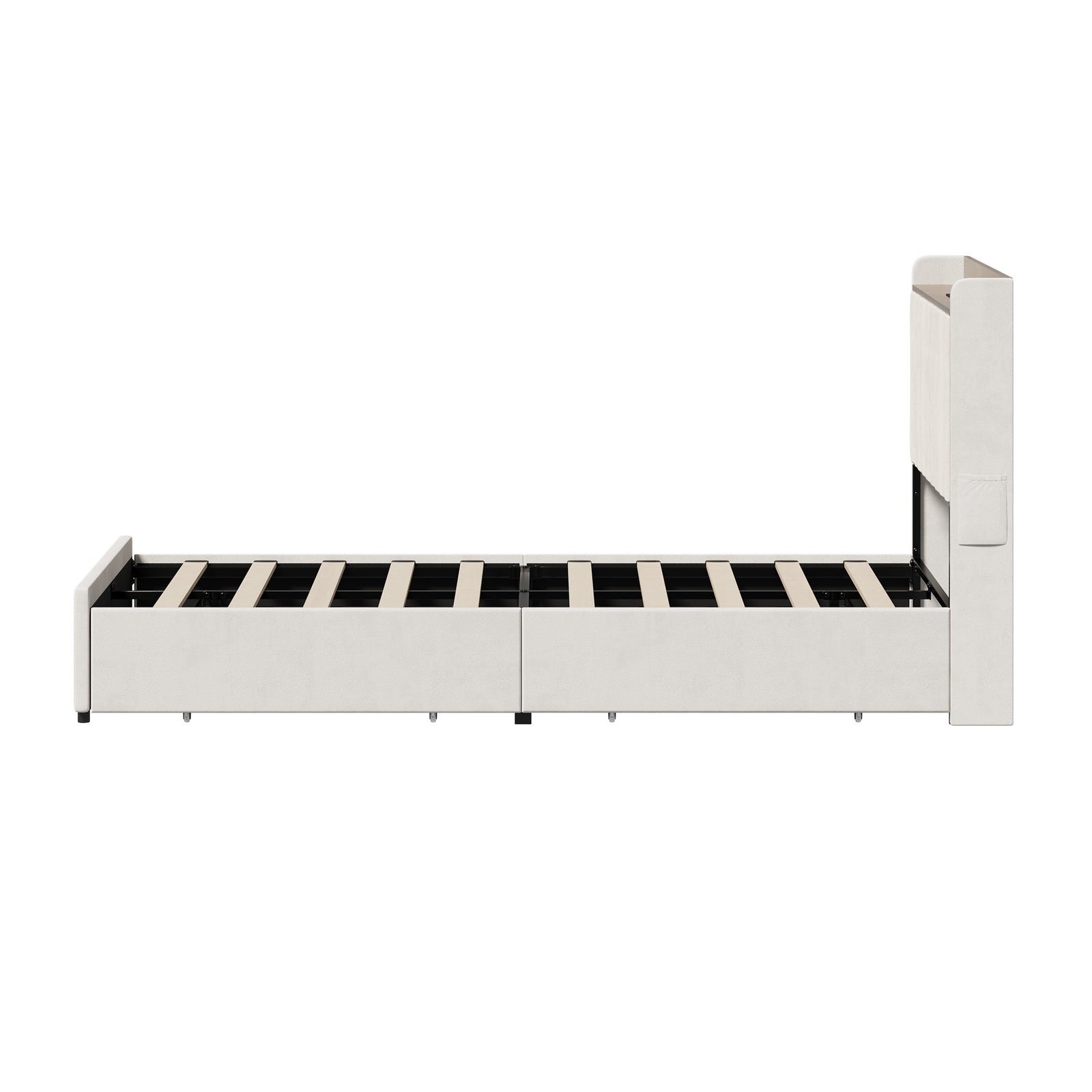Oikiture Bed Frame King Single Size with 4 Drawers Charging Station USB Beige