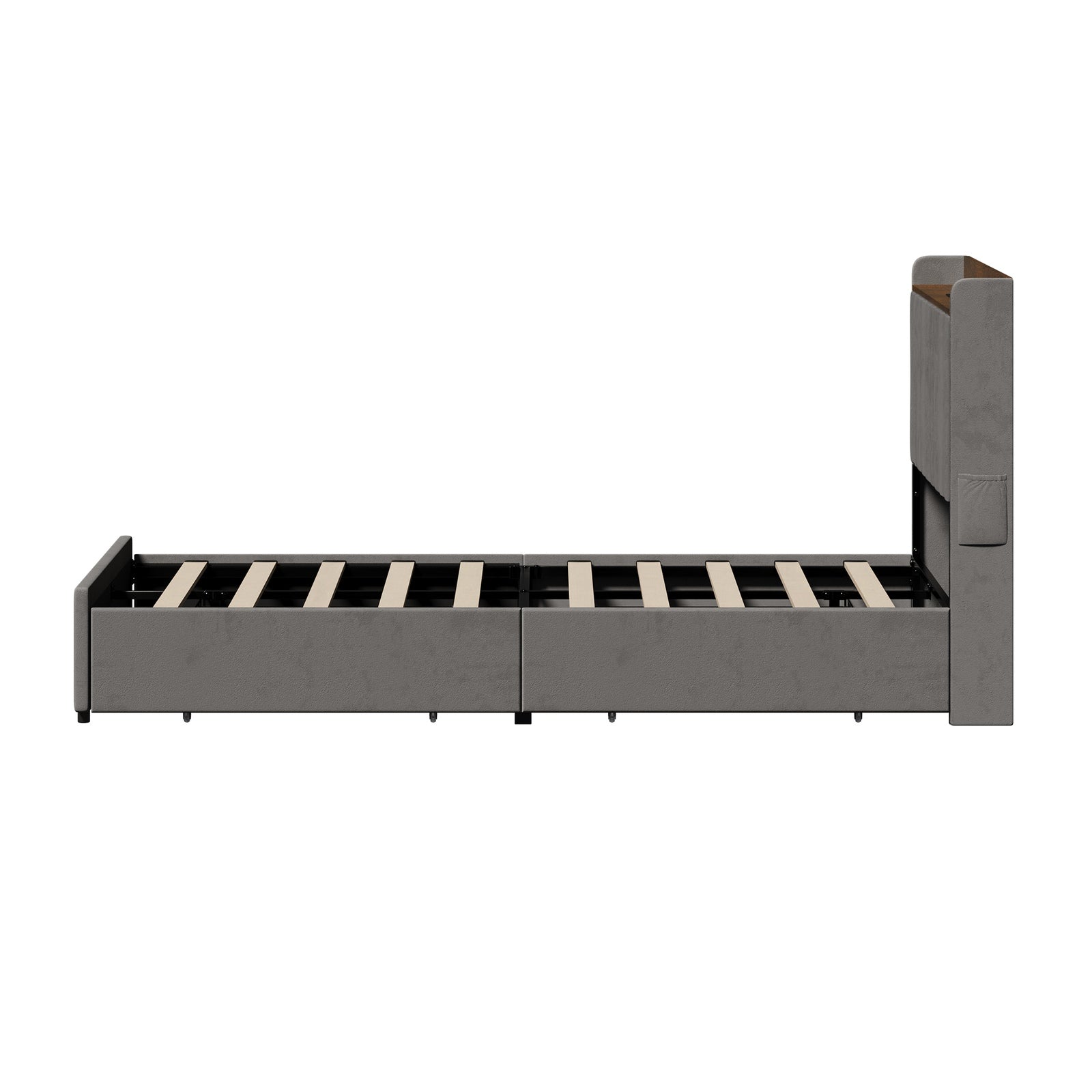 Oikiture Bed Frame King Single Size with 4 Drawers Charging Station USB Grey