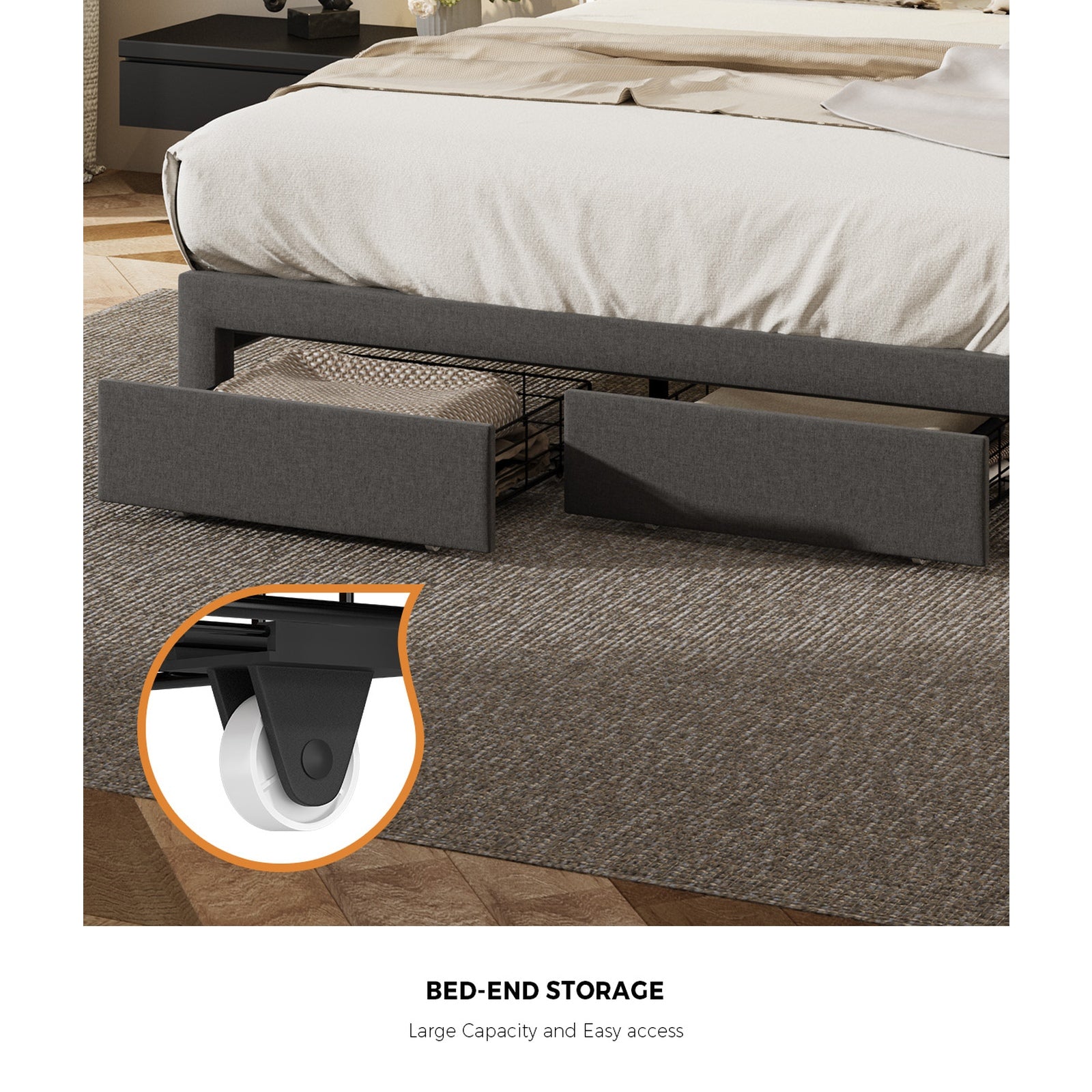 Oikiture Bed Frame Double Size LED Storge Headboard With USB Charging & Drawers