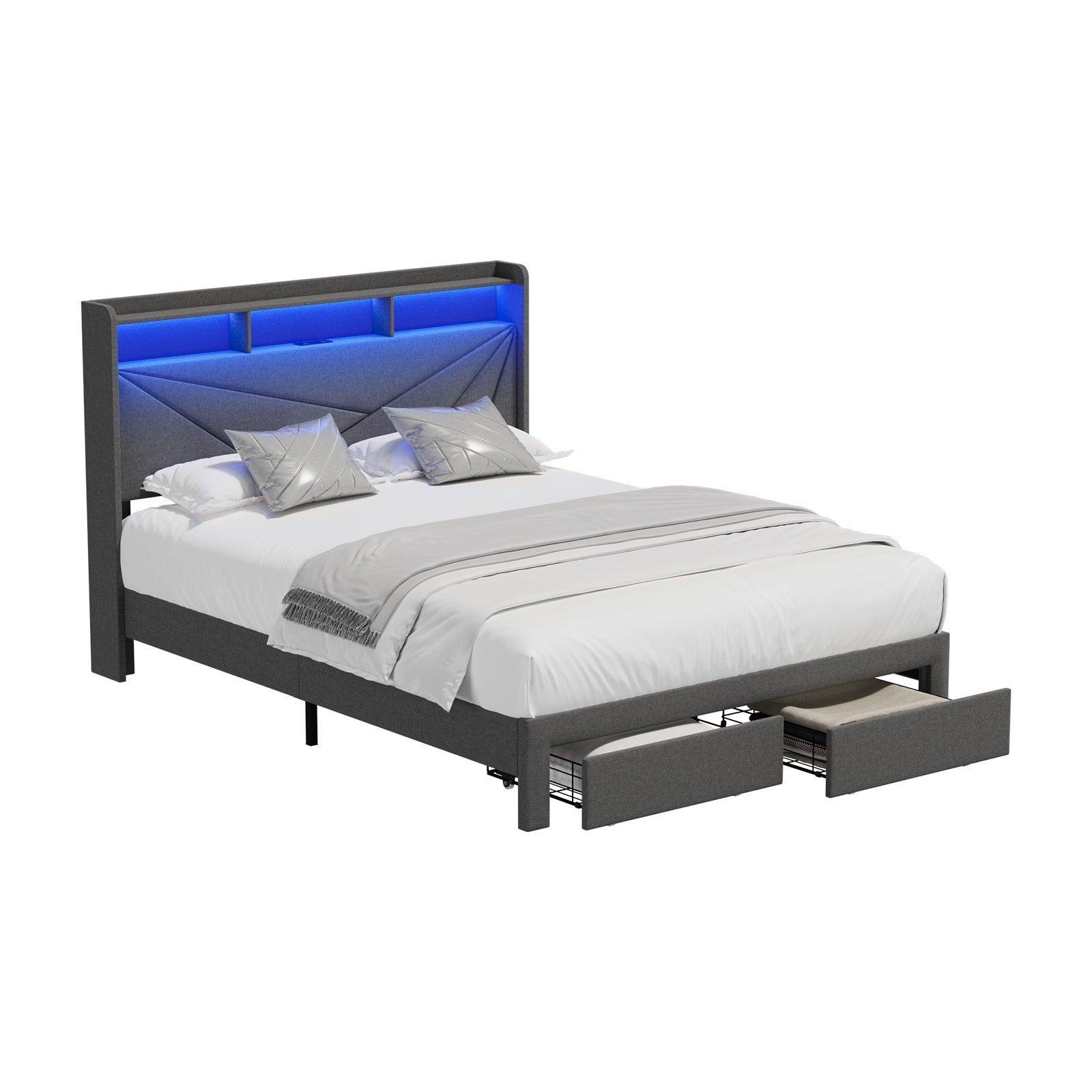 Oikiture Bed Frame Queen Double King Single Size W/ LED Headboard Charging Port