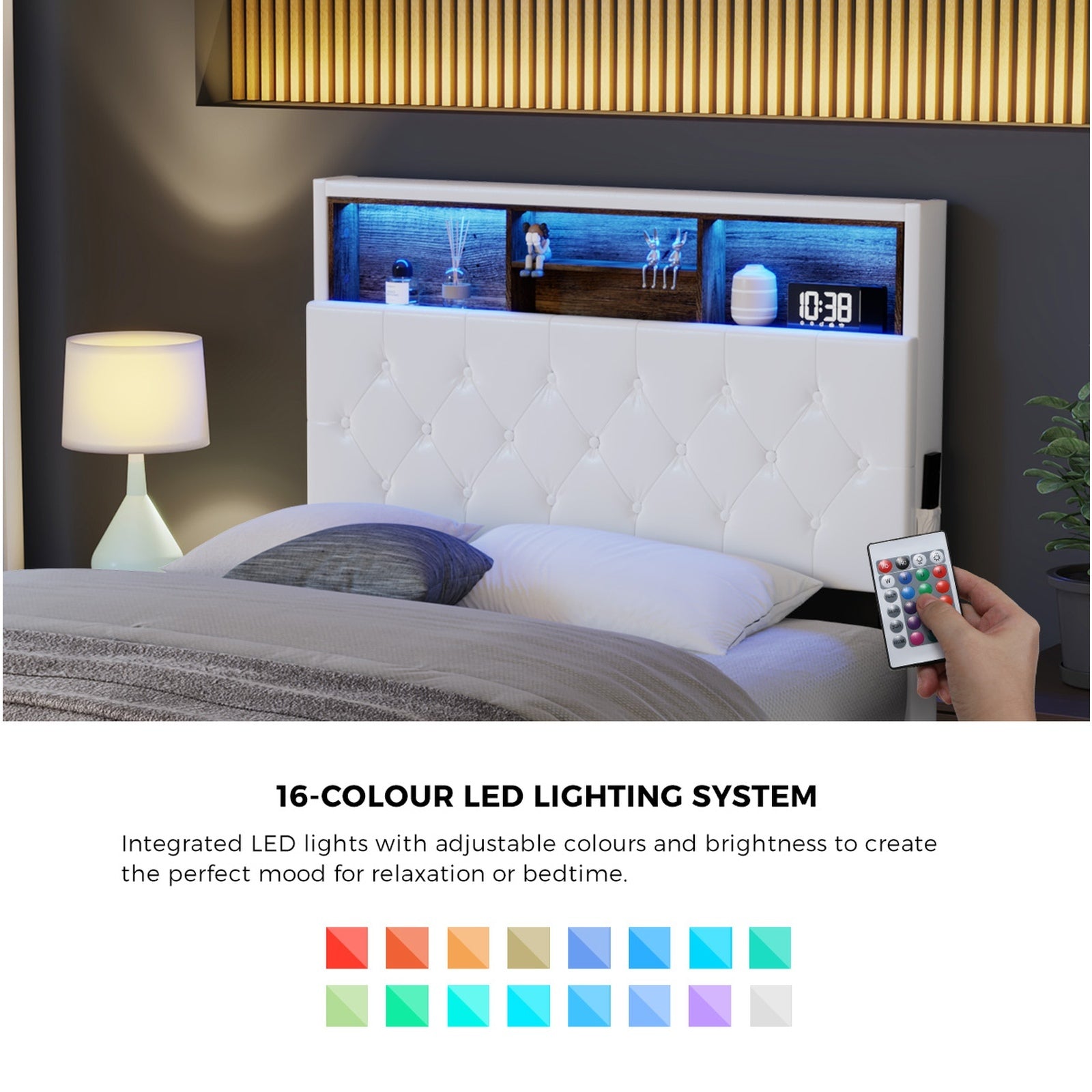 Oikiture Bed Frame King Single Size Platform Beds with LED Storage Bedhead NOVI