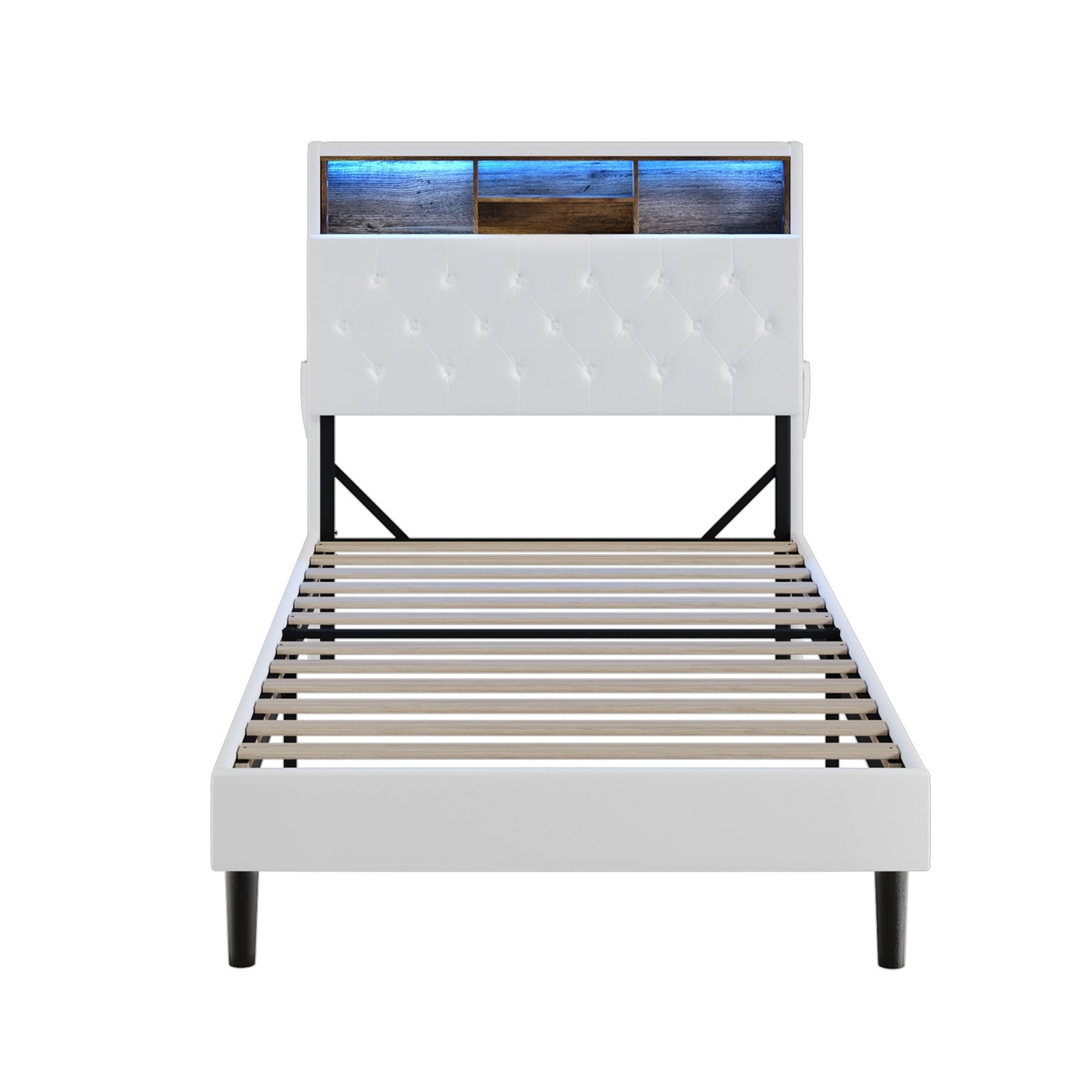 Oikiture Bed Frame King Single Size Platform Beds with LED Storage Bedhead NOVI