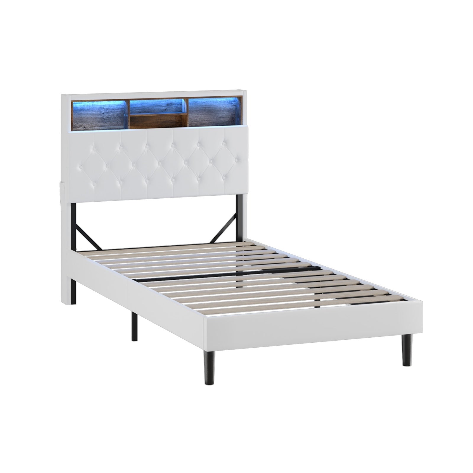 Oikiture Bed Frame King Single Size Platform Beds with LED Storage Bedhead NOVI