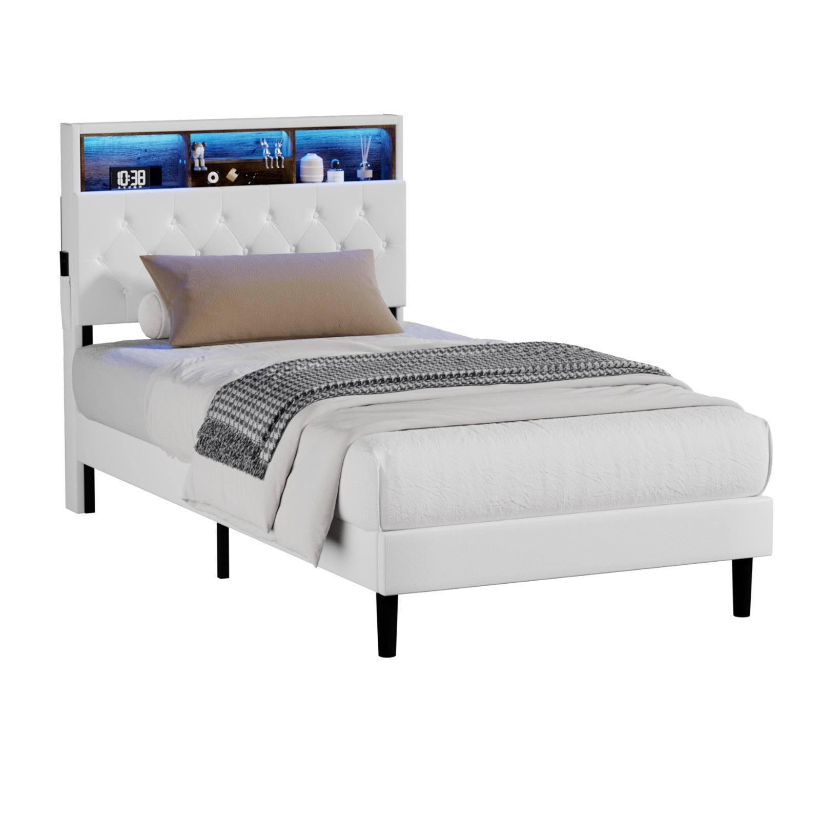 Oikiture Bed Frame Queen Double King Single Beds LED Storage Bedhead NOVI