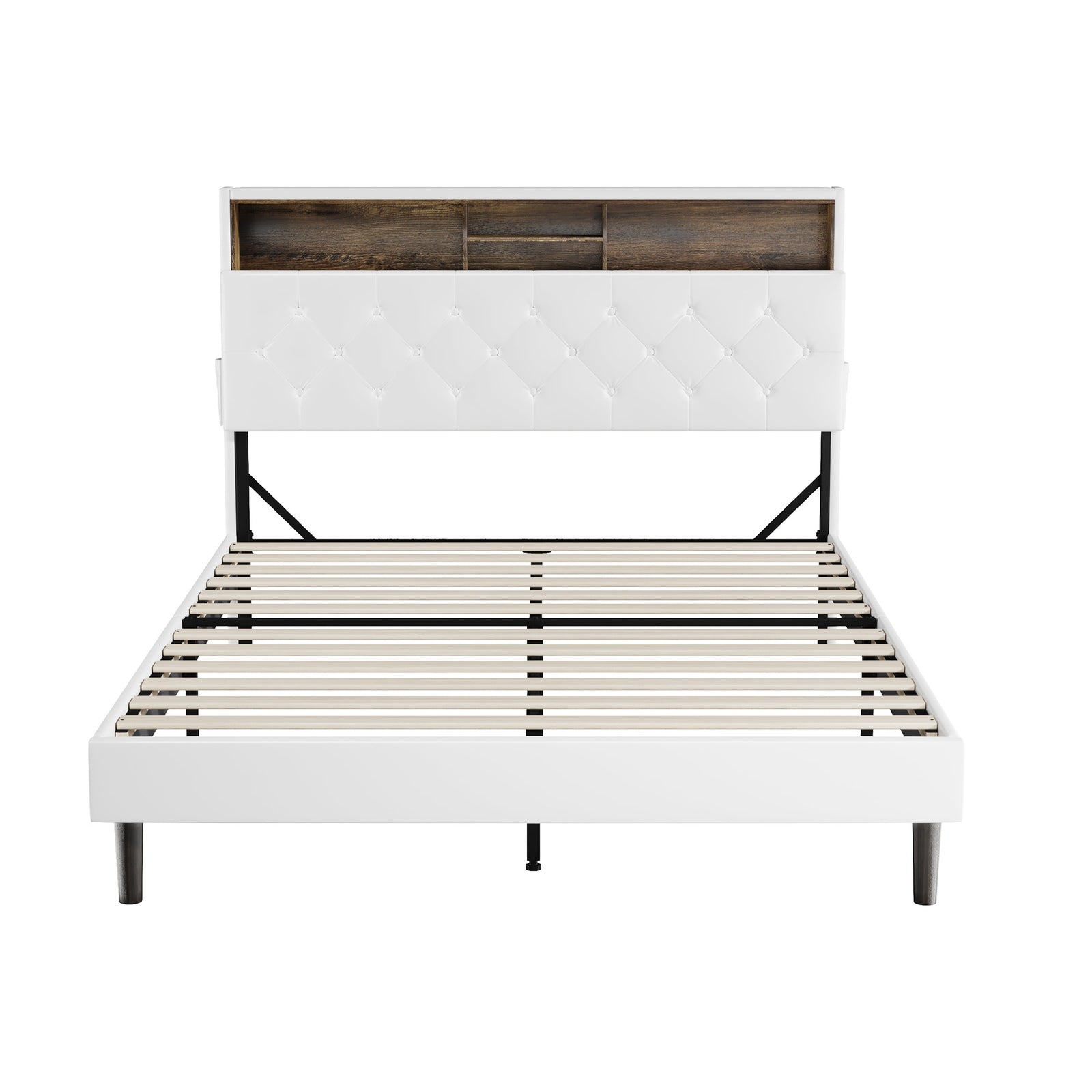 Oikiture Bed Frame Queen Size Platform Beds with LED Storage Bedhead NOVI
