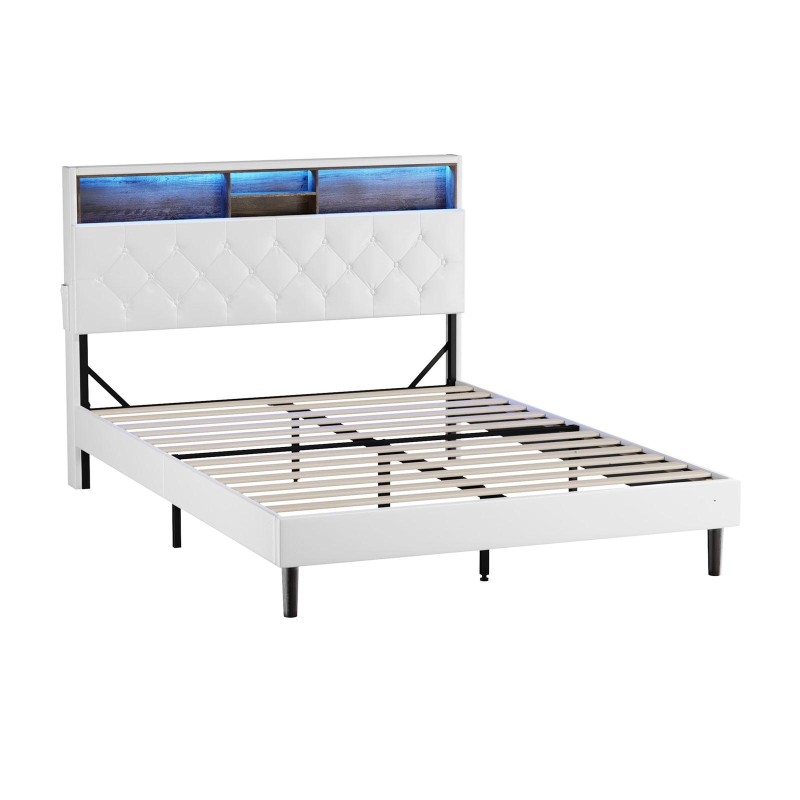 Oikiture Bed Frame Queen Size Platform Beds with LED Storage Bedhead NOVI