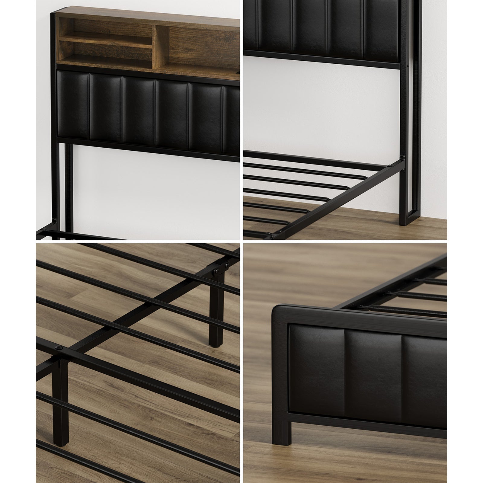 Oikiture Queen Bed Frame With LED Storage Headboard 4 Drawers USB Charge - Sunyee