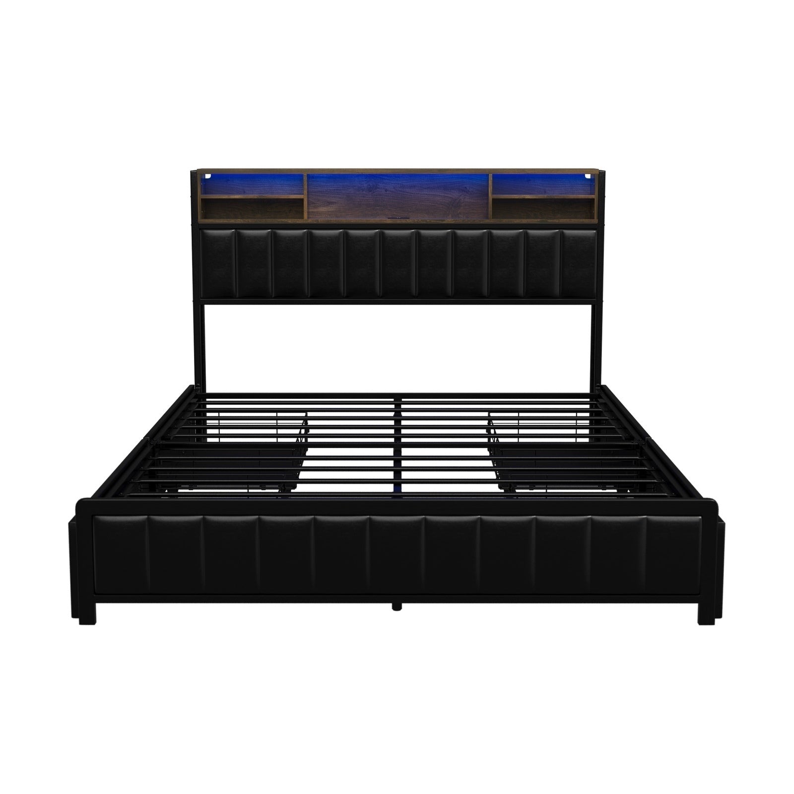 Oikiture Queen Bed Frame With LED Storage Headboard 4 Drawers USB Charge - Sunyee