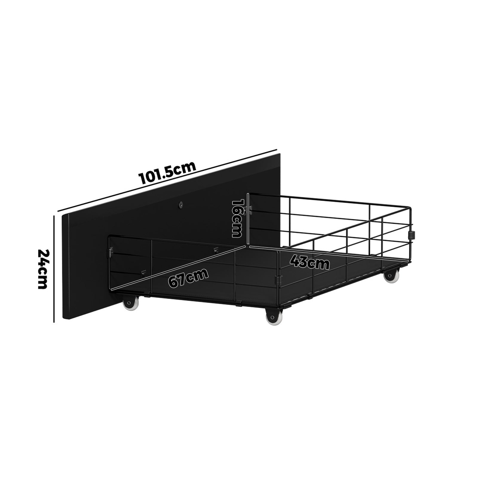 Oikiture 4x Trundle Drawers for Bed Frame Base Storage with Wheels Metal Black - Sunyee