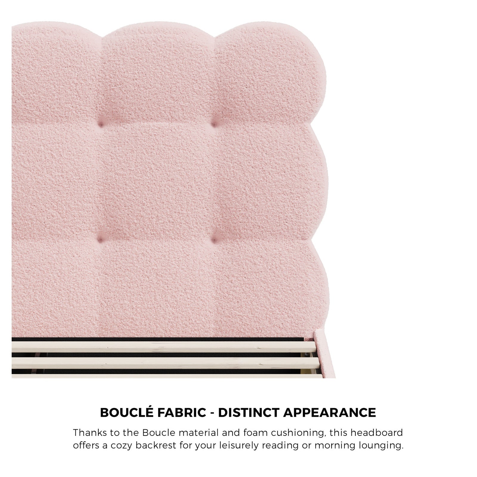 Oikiture Bed Frame Double Size Tufted Bedhead Boucle Fabric Pink - Sunyee