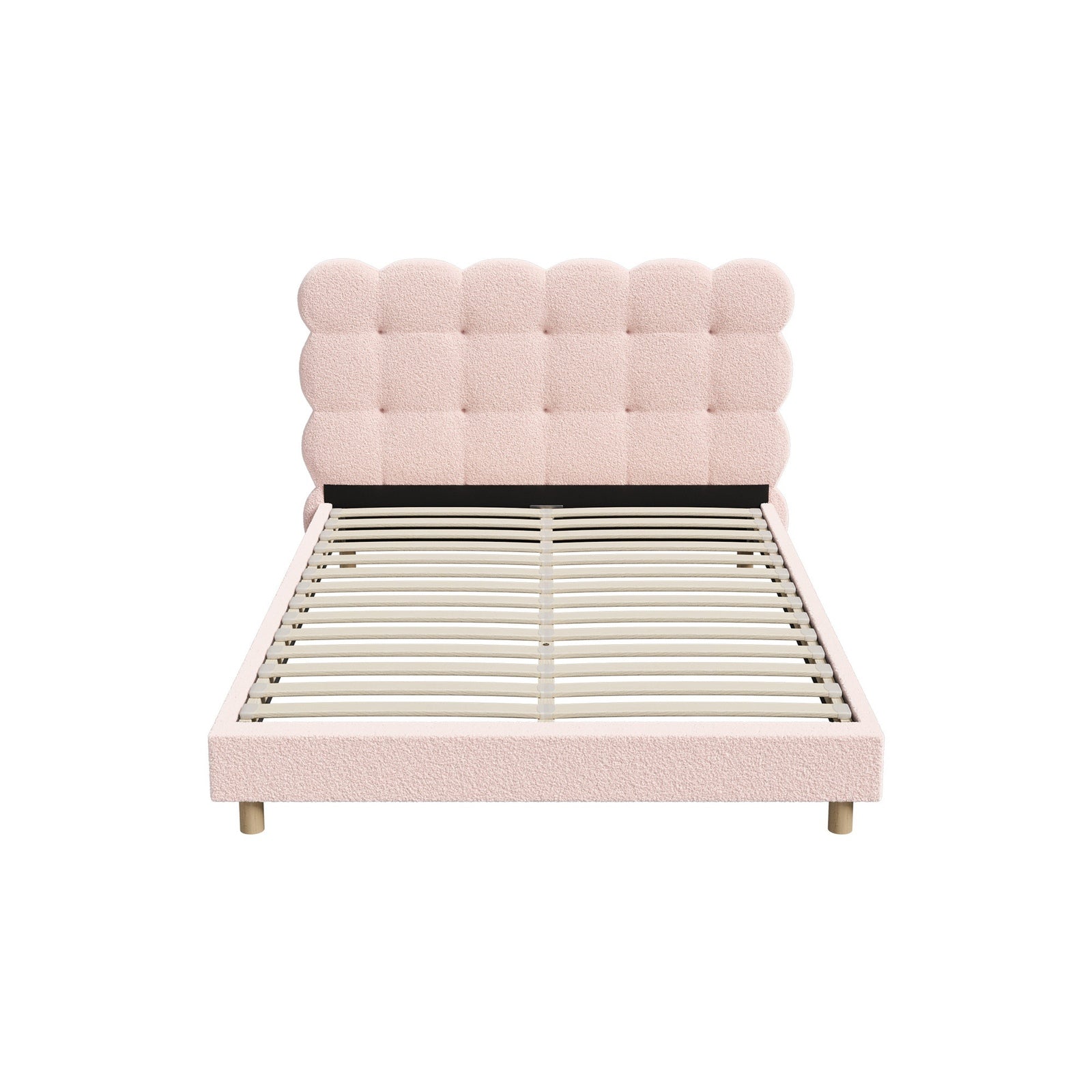 Oikiture Bed Frame Double Size Tufted Bedhead Boucle Fabric Pink - Sunyee