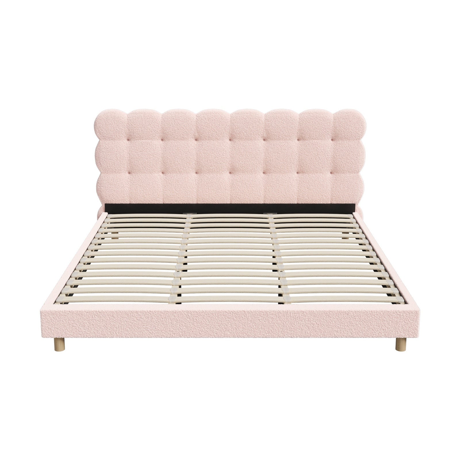 Oikiture Bed Frame King Size Tufted Bedhead Boucle Fabric Pink - Sunyee