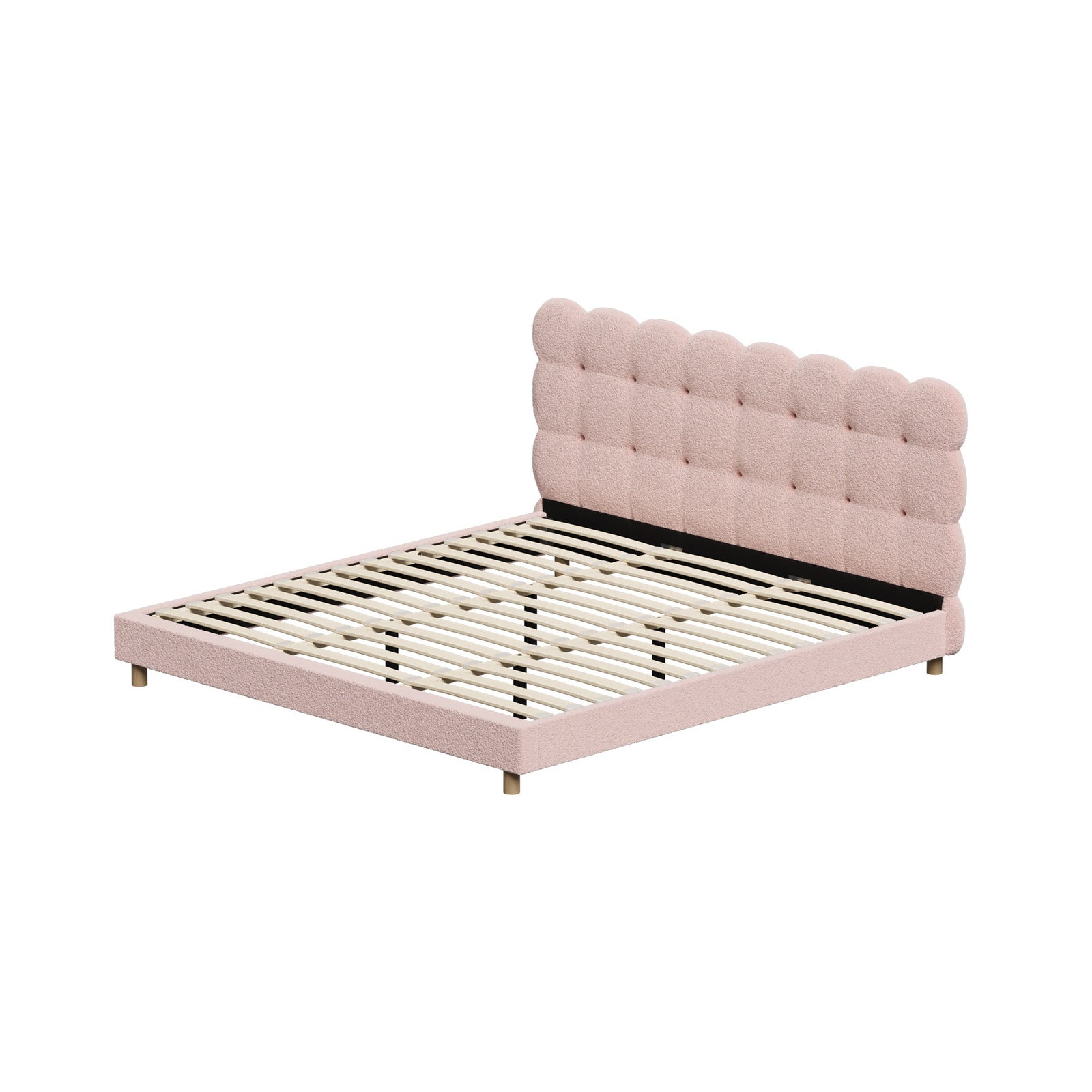 Oikiture Bed Frame King Size Tufted Bedhead Boucle Fabric Pink - Sunyee