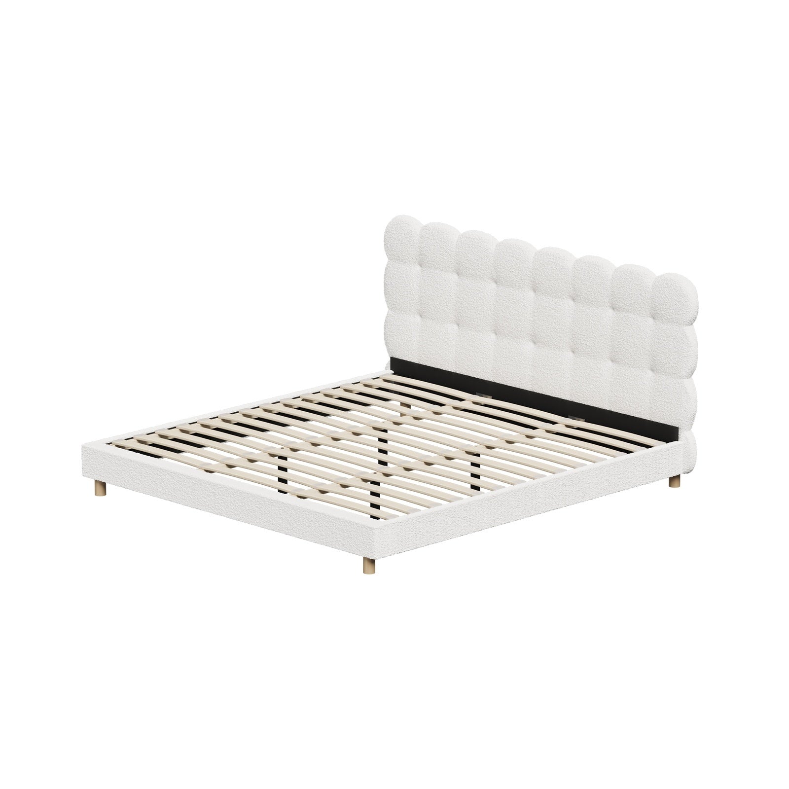 Oikiture Bed Frame King Size Tufted Bedhead Boucle Fabric White - Sunyee