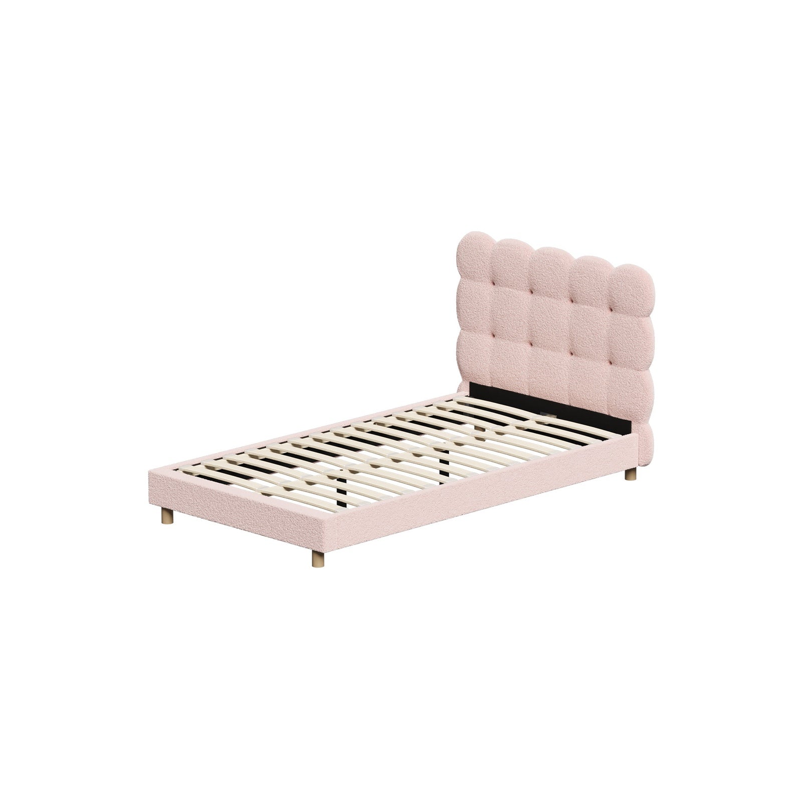 Oikiture Bed Frame King Single Tufted Bedhead Boucle Fabric Pink - Sunyee