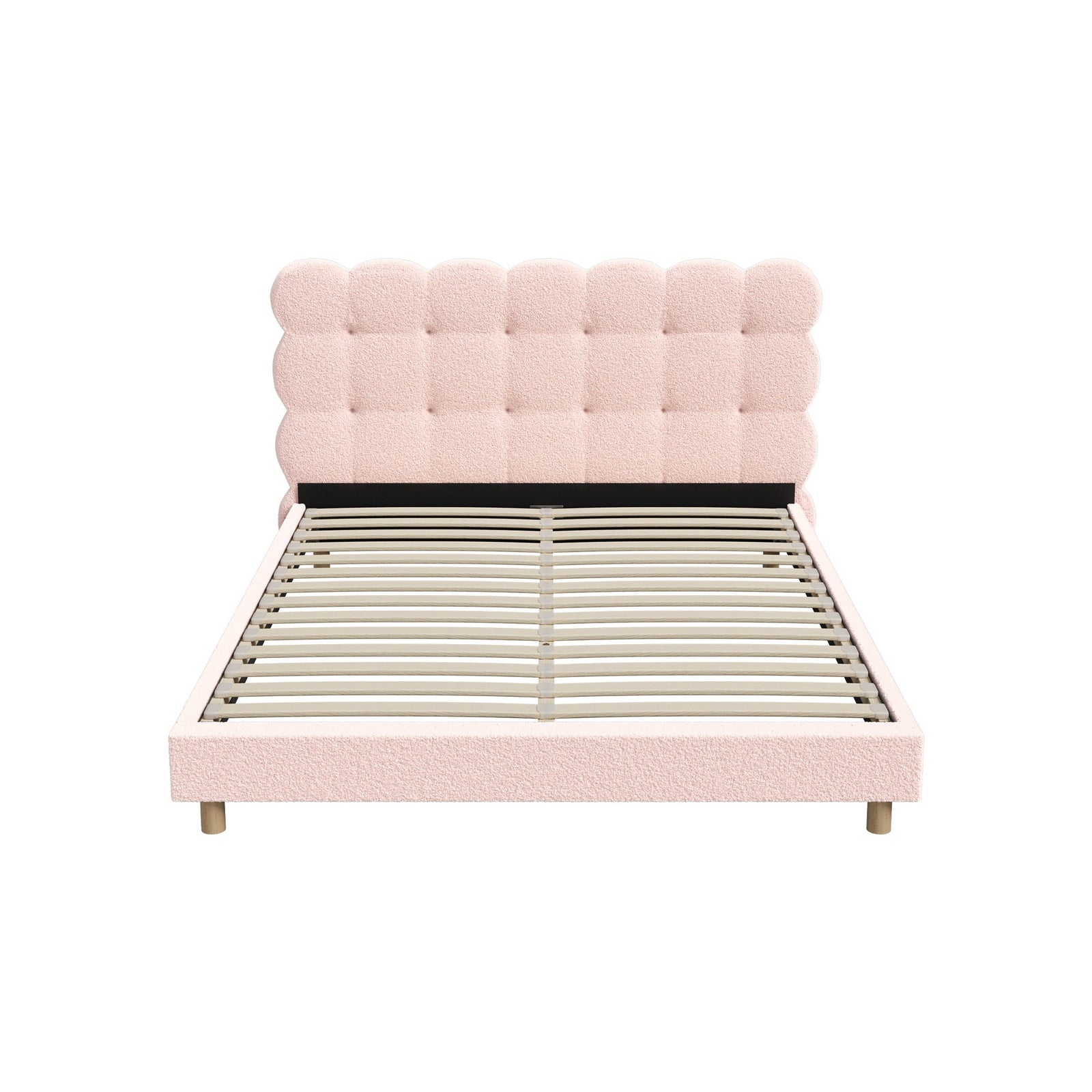 Oikiture Bed Frame Queen Size Tufted Bedhead Boucle Fabric Pink - Sunyee