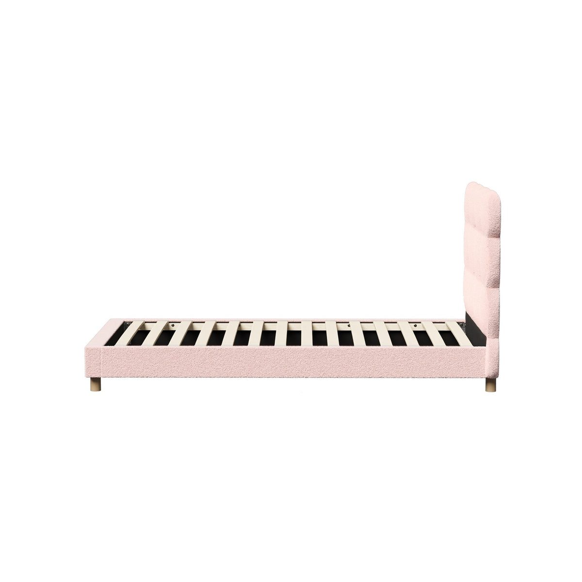 Oikiture Bed Frame Single Size Tufted Bedhead Boucle Fabric Pink - Sunyee
