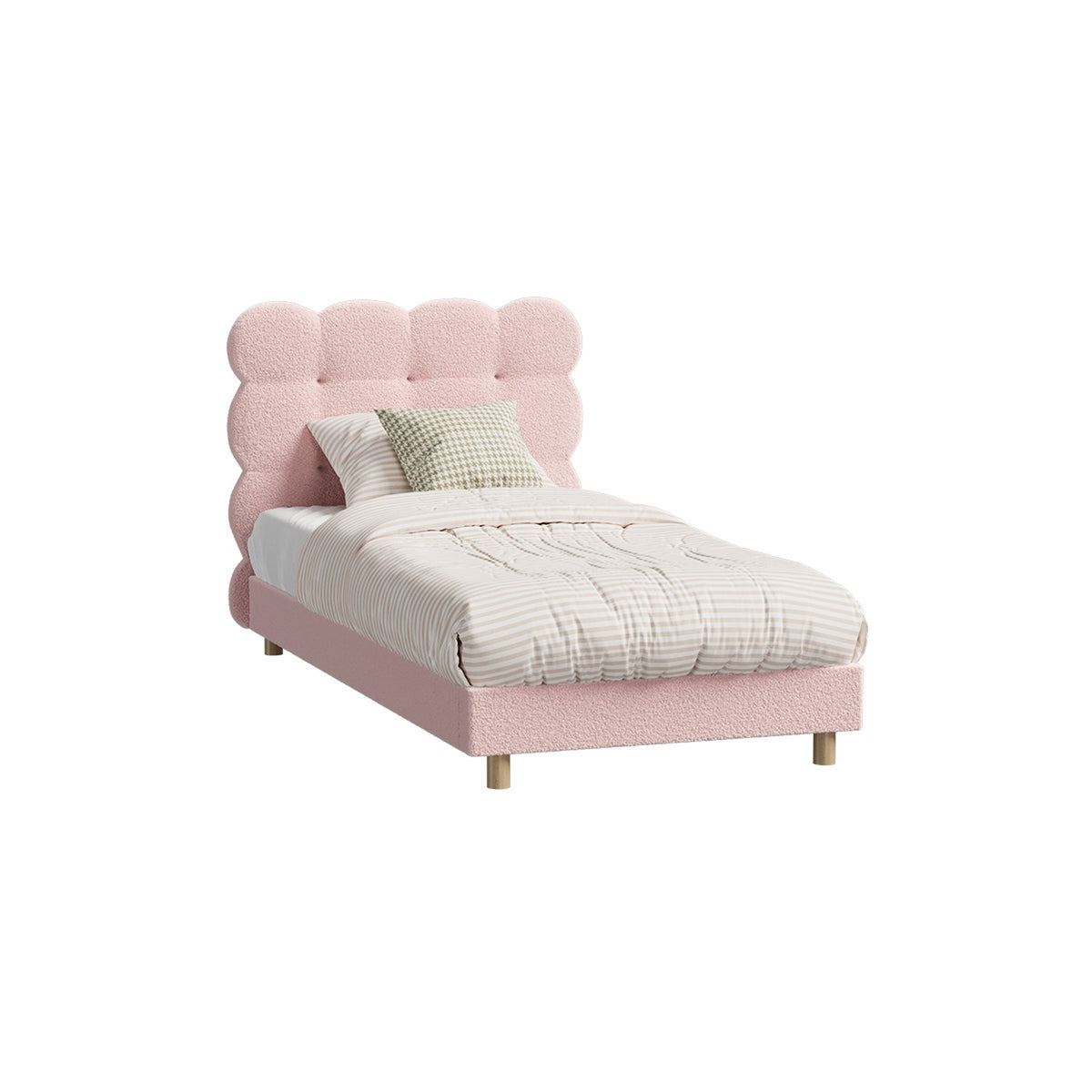 Oikiture Bed Frame Single Size Tufted Bedhead Boucle Fabric Pink - Sunyee