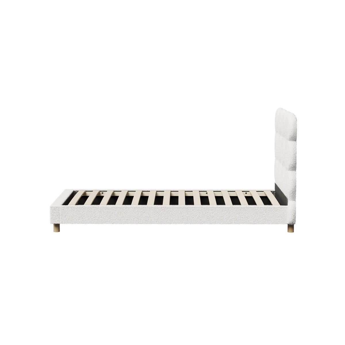 Oikiture Bed Frame Single Size Tufted Bedhead Boucle Fabric White - Sunyee