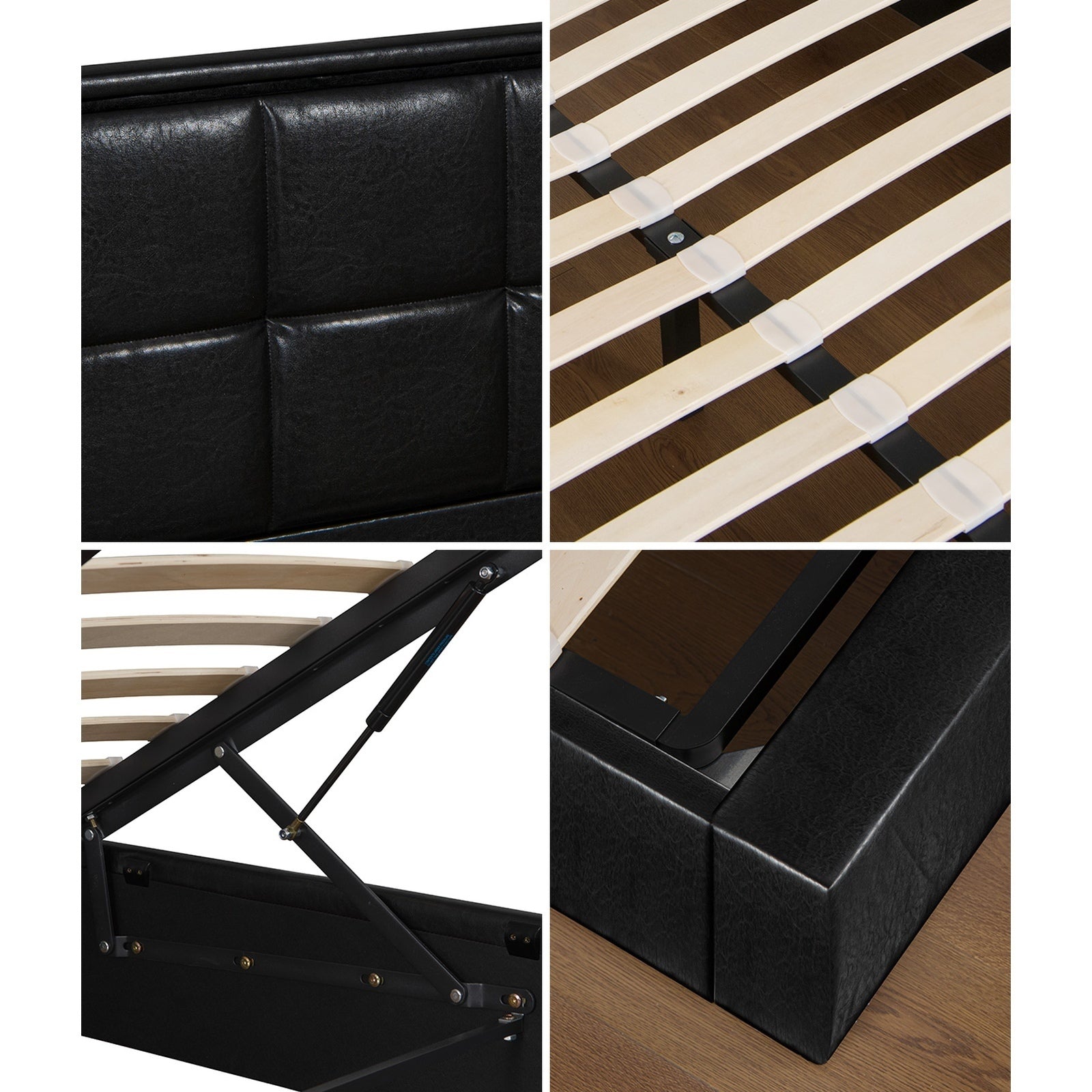 Oikiture Bed Frame Double Size RGB LED Gas Lift Storage Base Leather - Sunyee