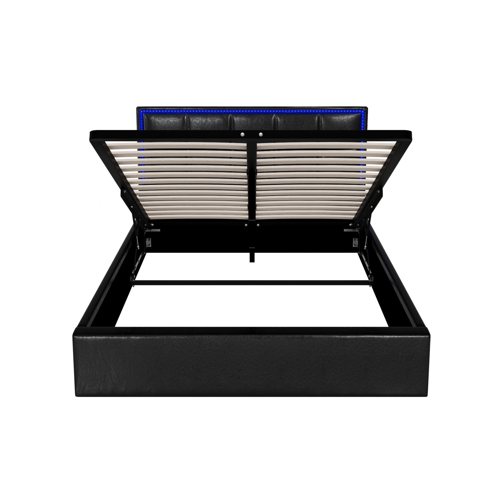 Oikiture Bed Frame Double Size RGB LED Gas Lift Storage Base Leather - Sunyee