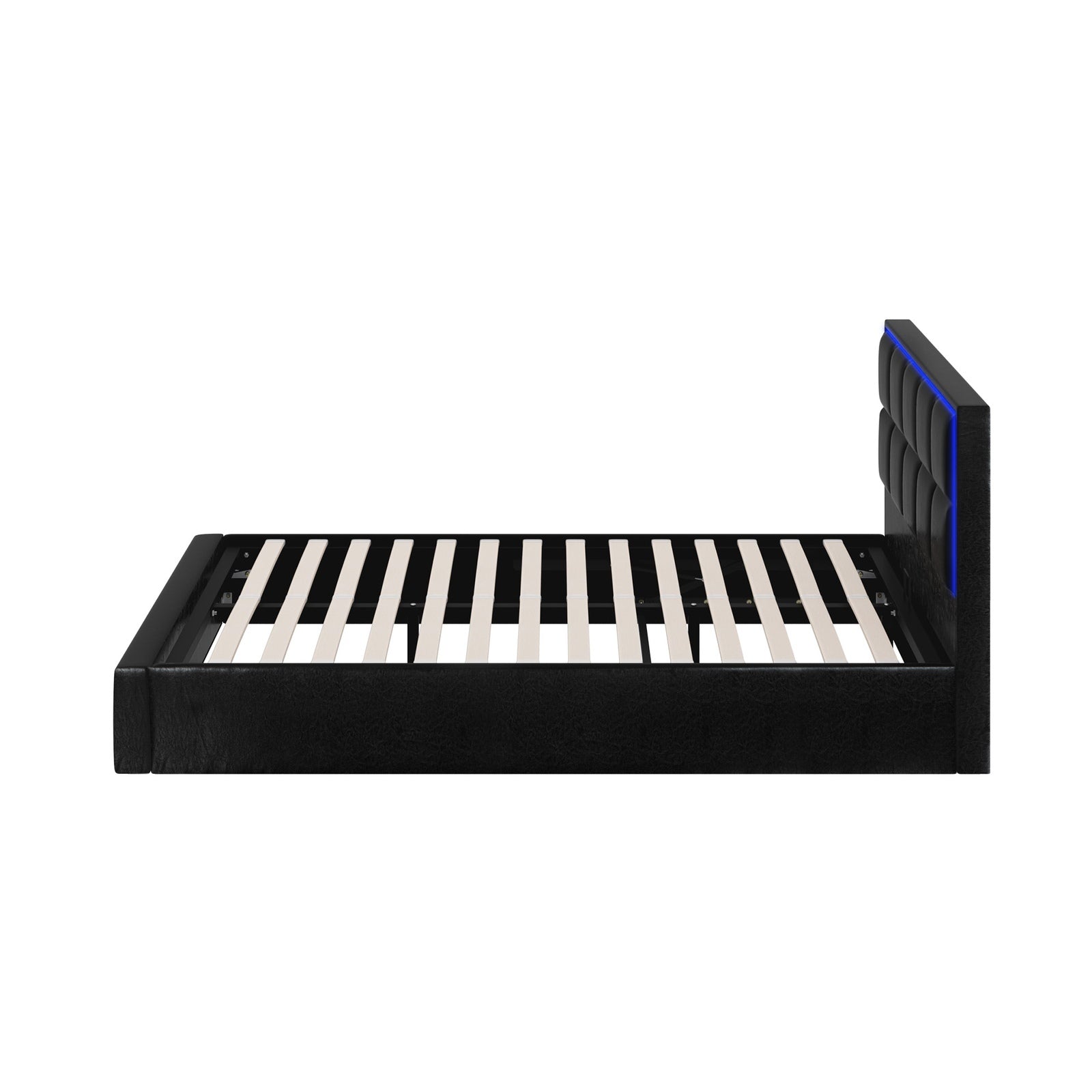 Oikiture Bed Frame Double Size RGB LED Gas Lift Storage Base Leather - Sunyee