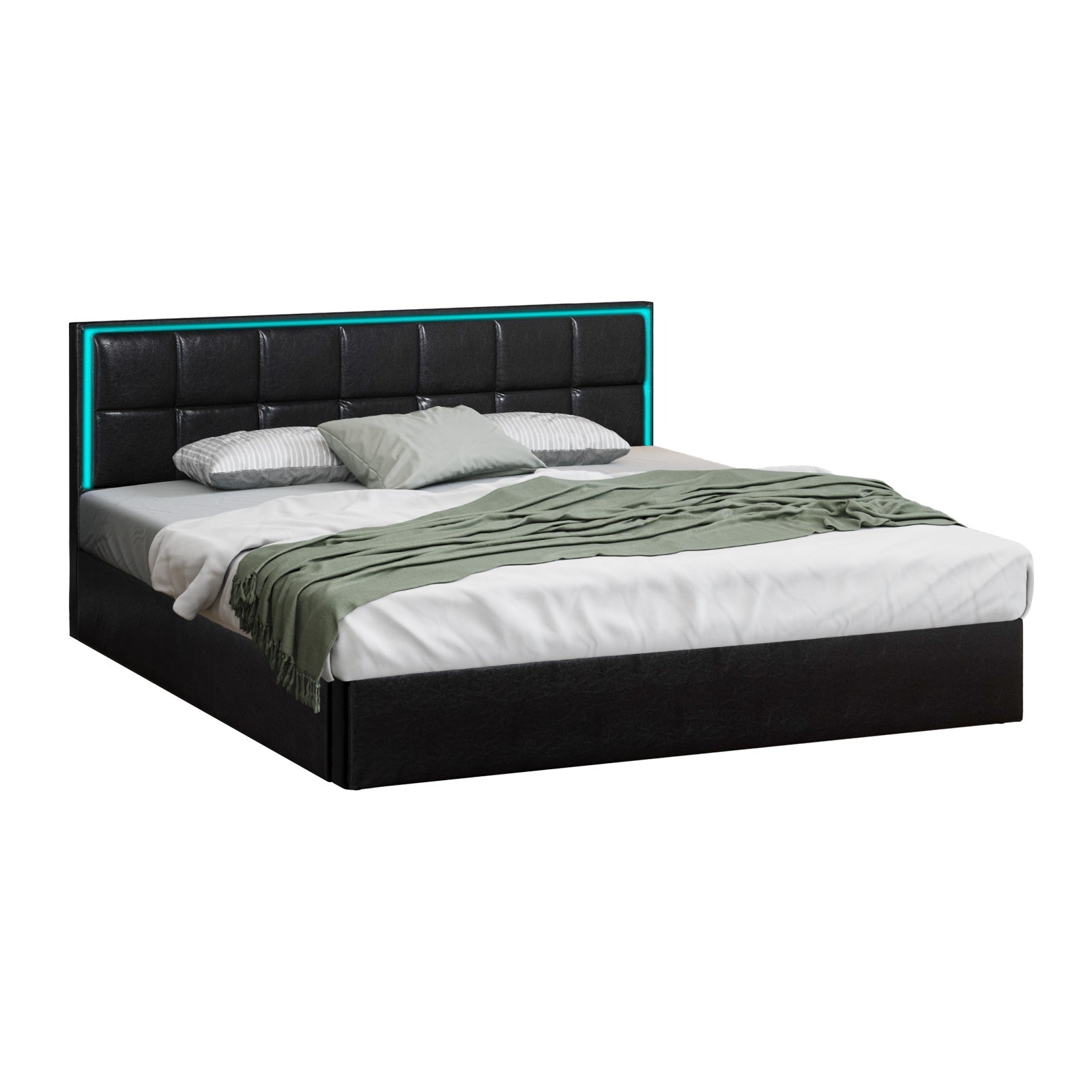 Oikiture Bed Frame Queen Double King Single Size RGB LED Gas Lift Storage Base - Sunyee