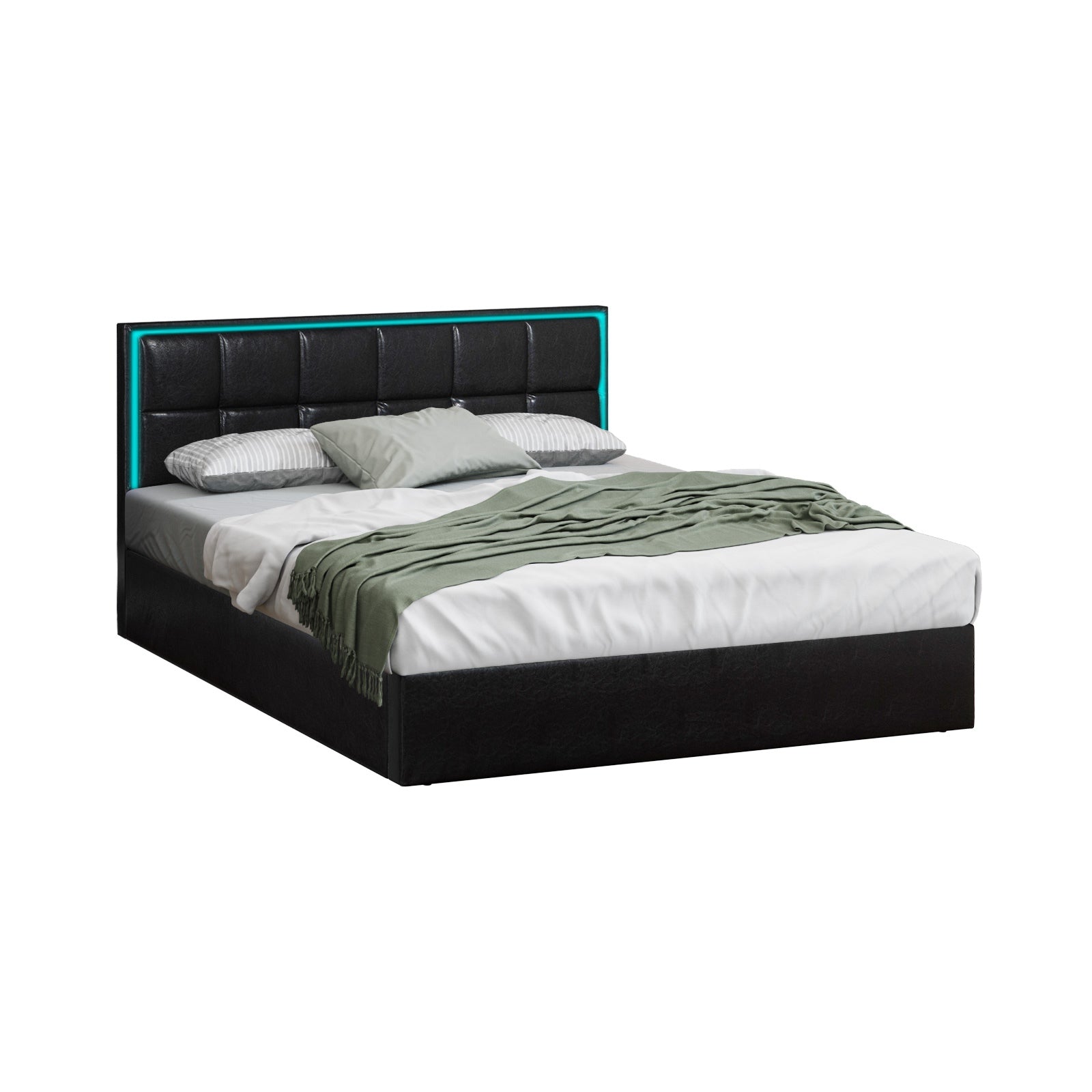 Oikiture Bed Frame Queen Double King Single Size RGB LED Gas Lift Storage Base - Sunyee