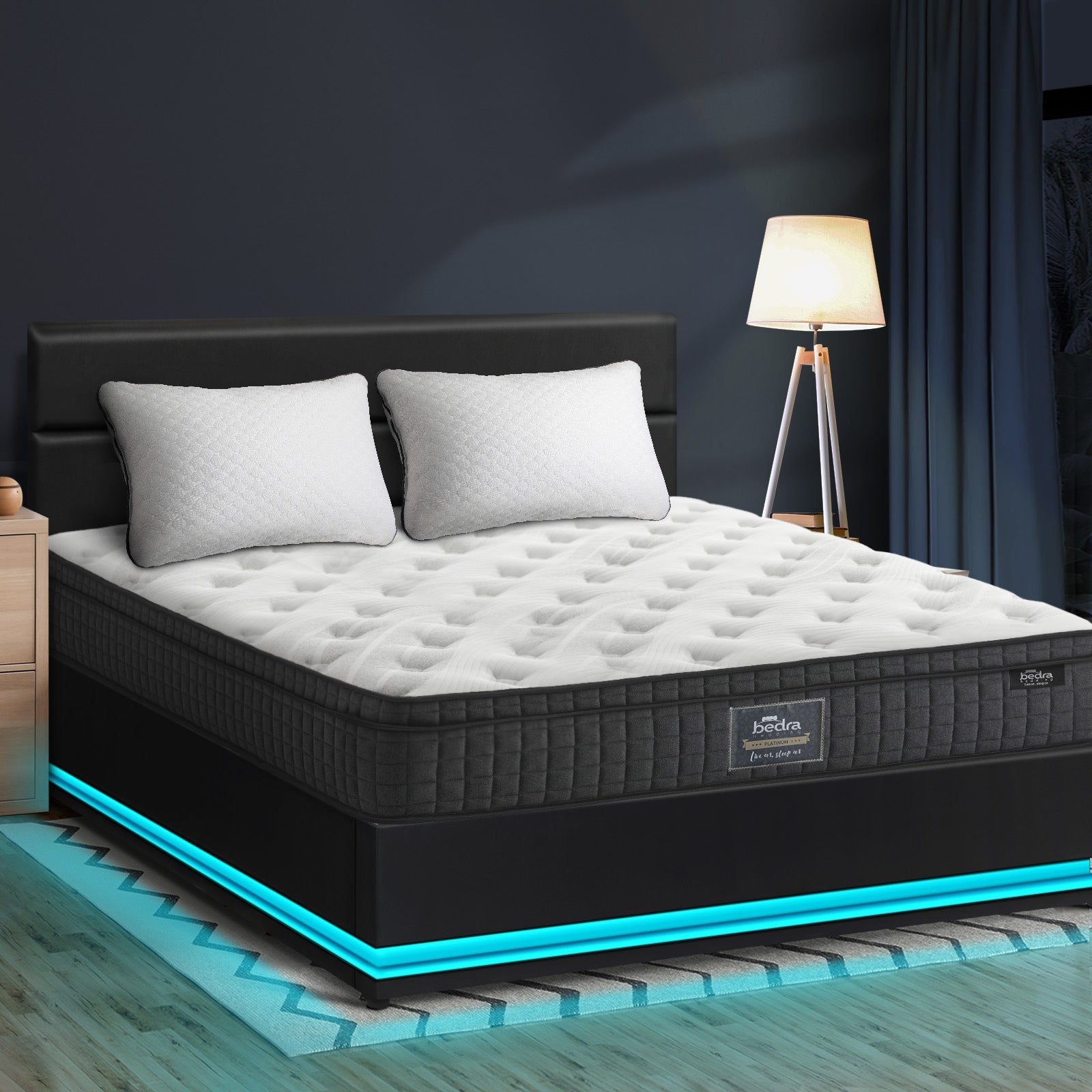 Oikiture Bed Frame Double Size LED with Gas Lift Storage Mattress Set Black LAYZ - Sunyee