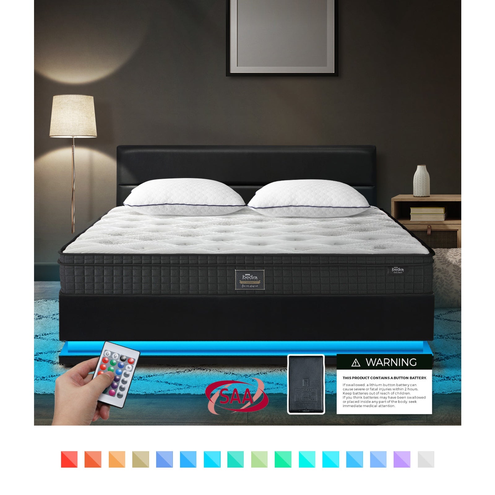 Oikiture Bed Frame Double Size LED with Gas Lift Storage Mattress Set Black LAYZ - Sunyee