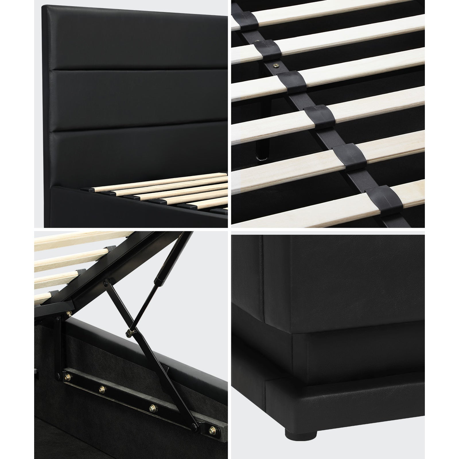Oikiture Bed Frame Double Size LED with Gas Lift Storage Mattress Set Black LAYZ - Sunyee