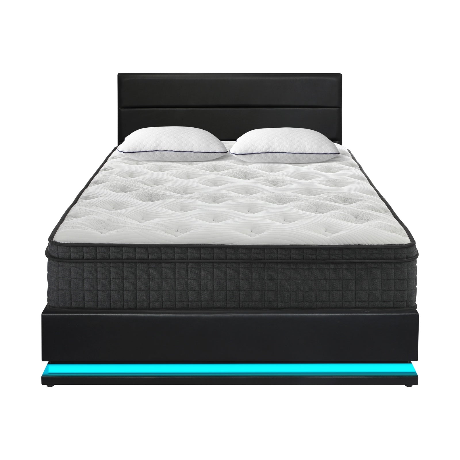 Oikiture Bed Frame Double Size LED with Gas Lift Storage Mattress Set Black LAYZ - Sunyee