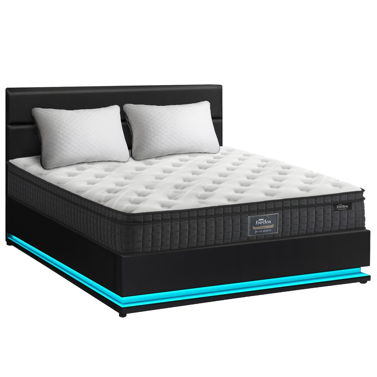 Oikiture Bed Frame Double Size LED with Gas Lift Storage Mattress Set Black LAYZ - Sunyee