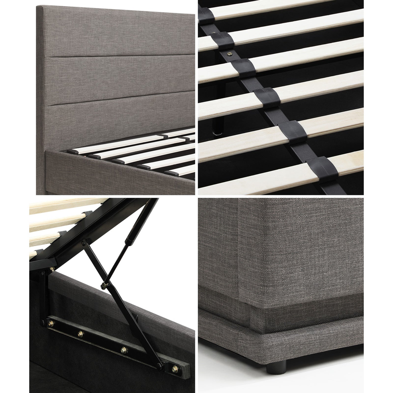 Oikiture Bed Frame Double Size LED with Gas Lift Storage Mattress Set Grey LAYZ - Sunyee